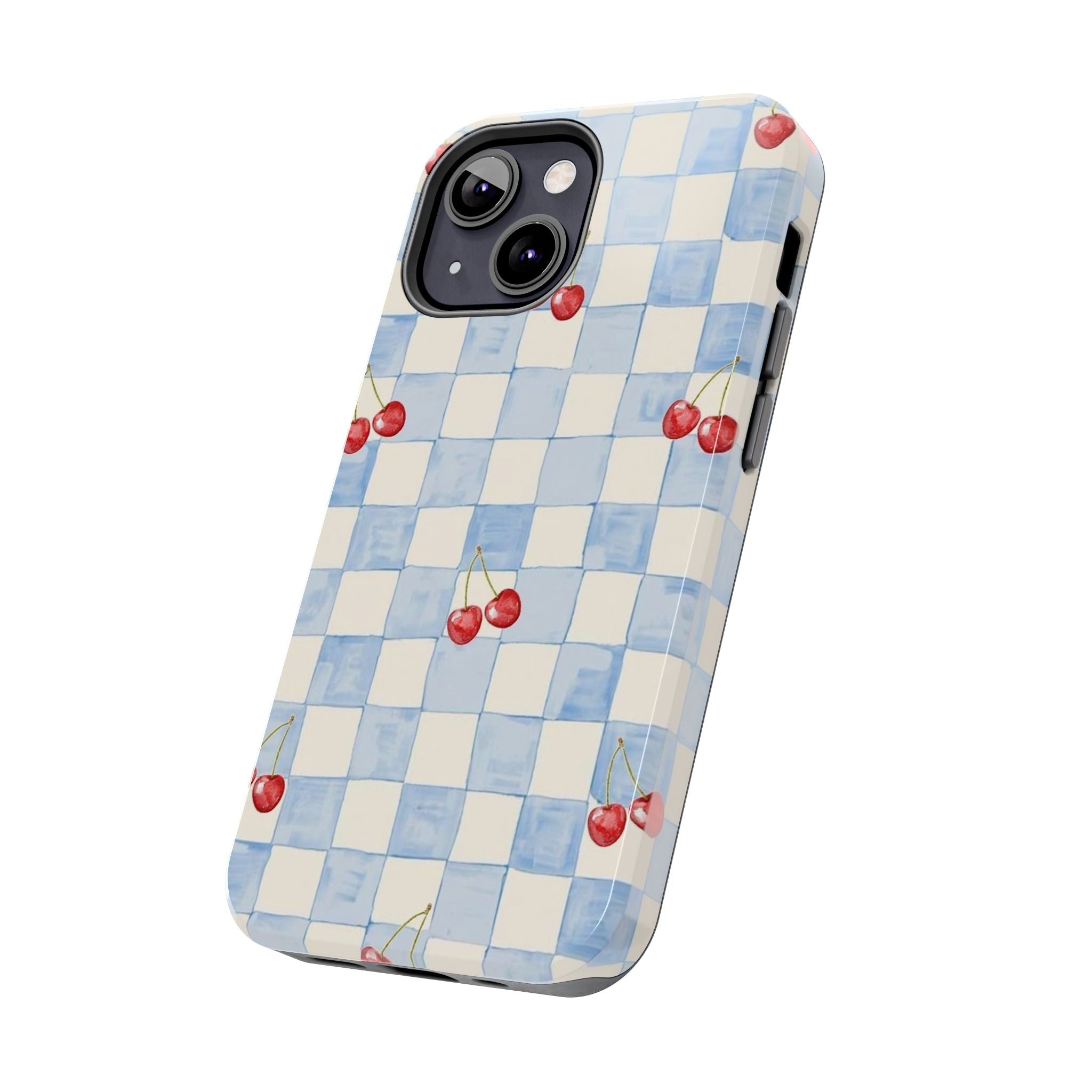 Cherry Pattern Tough Phone Case, Cute Phone Cover, Cherry Phone Case, Checkered Phone Cases, Gift for Her