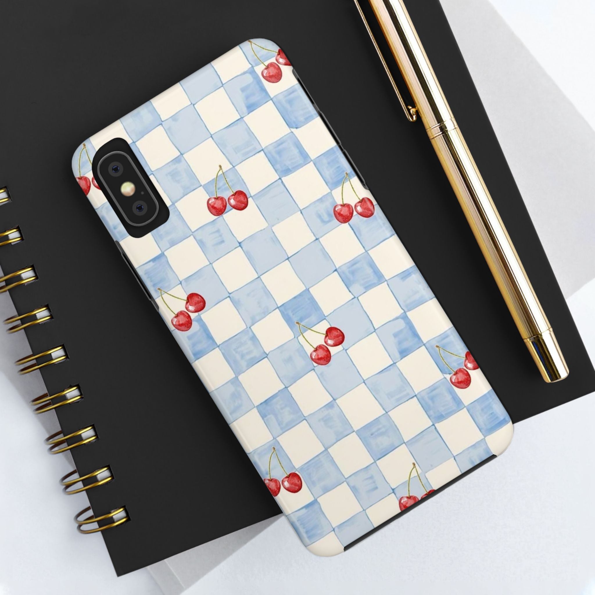Cherry Pattern Tough Phone Case, Cute Phone Cover, Cherry Phone Case, Checkered Phone Cases, Gift for Her