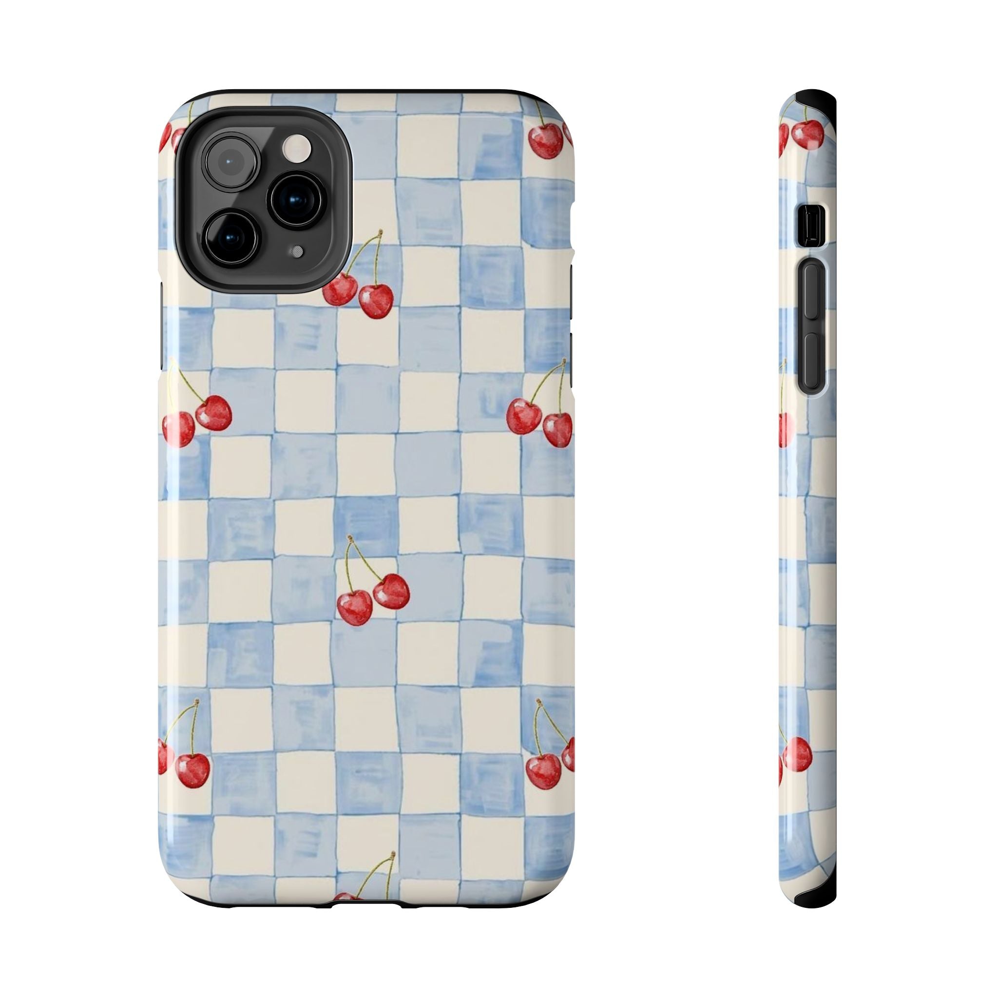 Cherry Pattern Tough Phone Case, Cute Phone Cover, Cherry Phone Case, Checkered Phone Cases, Gift for Her