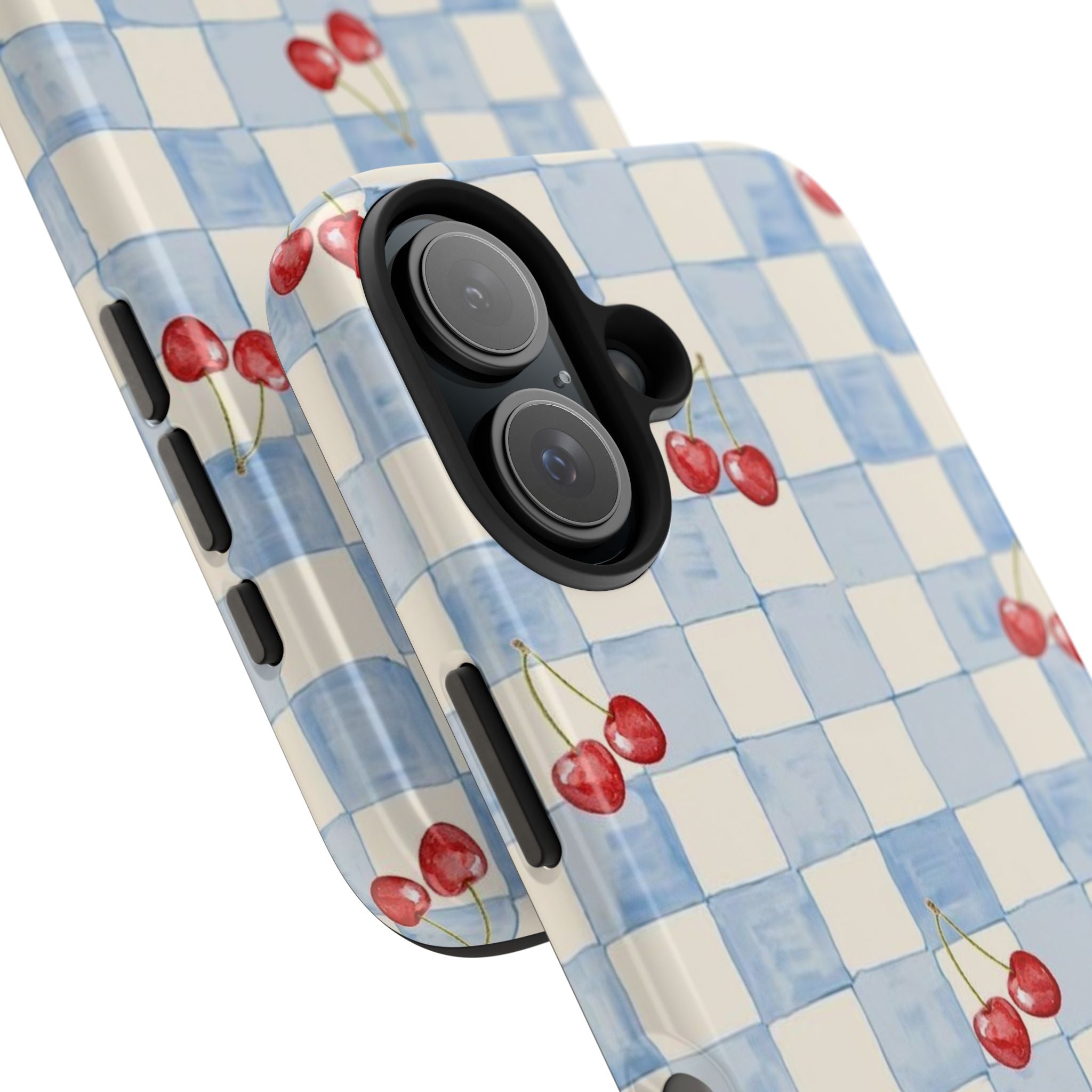 Cherry Pattern Tough Phone Case, Cute Phone Cover, Cherry Phone Case, Checkered Phone Cases, Gift for Her