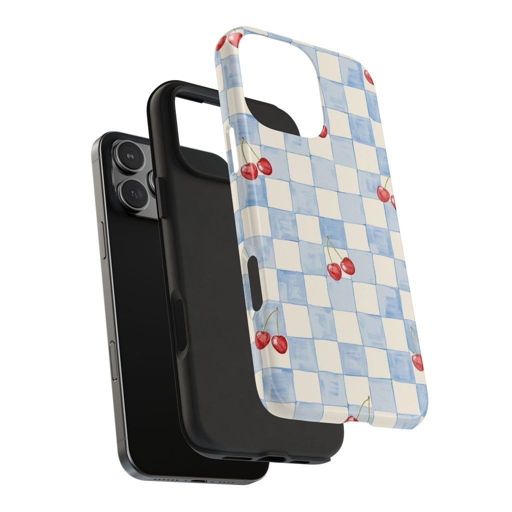 Cherry Pattern Tough Phone Case, Cute Phone Cover, Cherry Phone Case, Checkered Phone Cases, Gift for Her