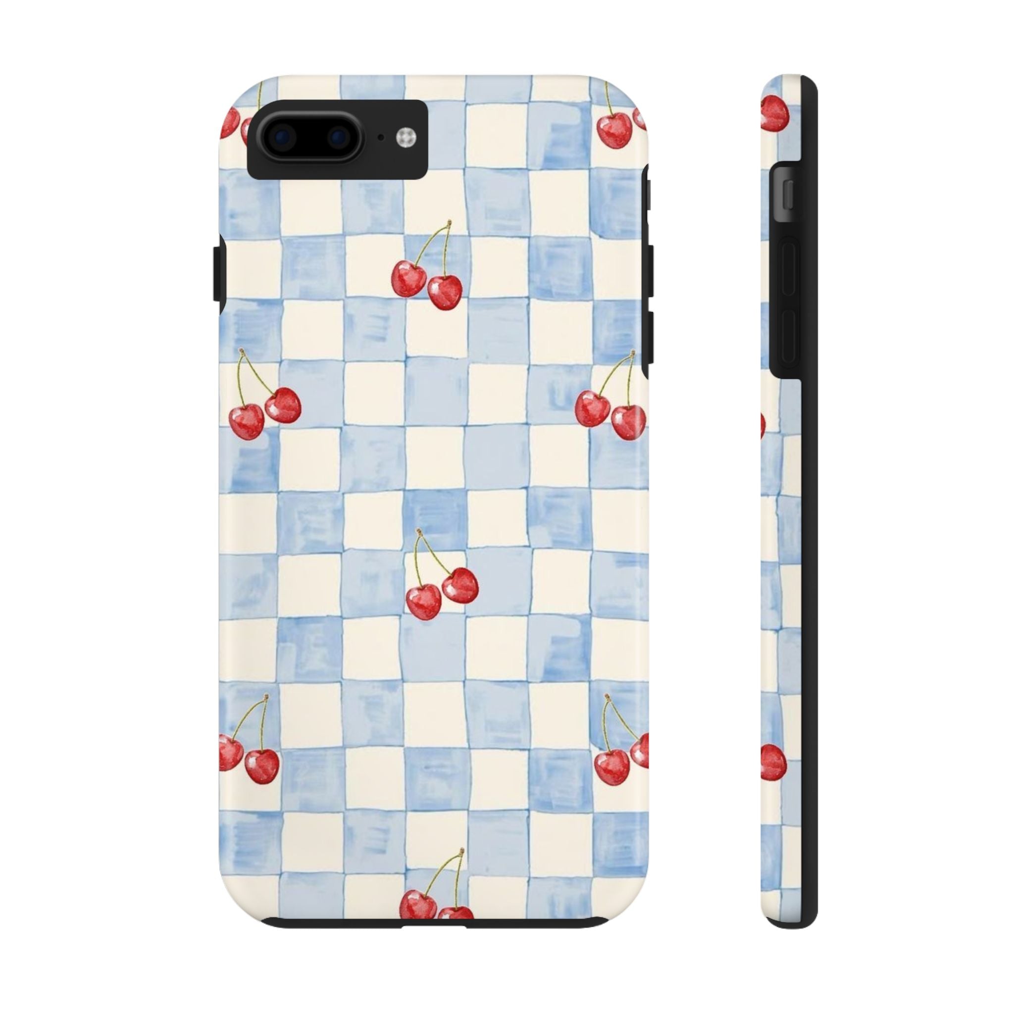 Cherry Pattern Tough Phone Case, Cute Phone Cover, Cherry Phone Case, Checkered Phone Cases, Gift for Her