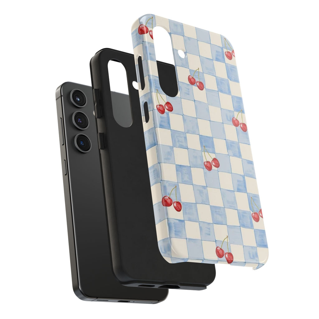 Cherry Pattern Tough Phone Case, Cute Phone Cover, Cherry Phone Case, Checkered Phone Cases, Gift for Her