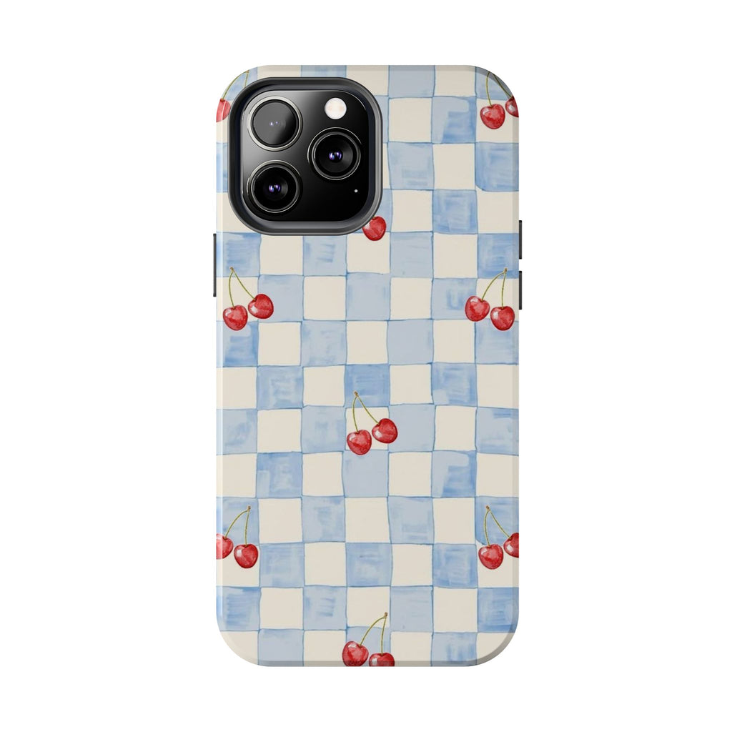 Cherry Pattern Tough Phone Case, Cute Phone Cover, Cherry Phone Case, Checkered Phone Cases, Gift for Her