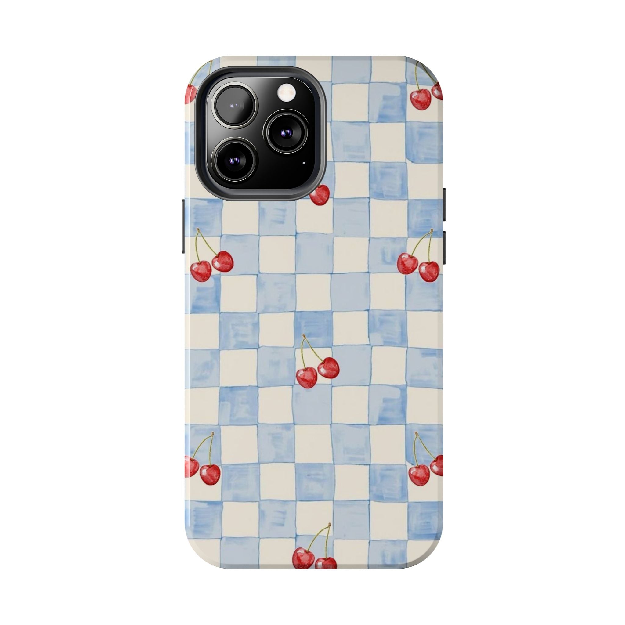 Cherry Pattern Tough Phone Case, Cute Phone Cover, Cherry Phone Case, Checkered Phone Cases, Gift for Her