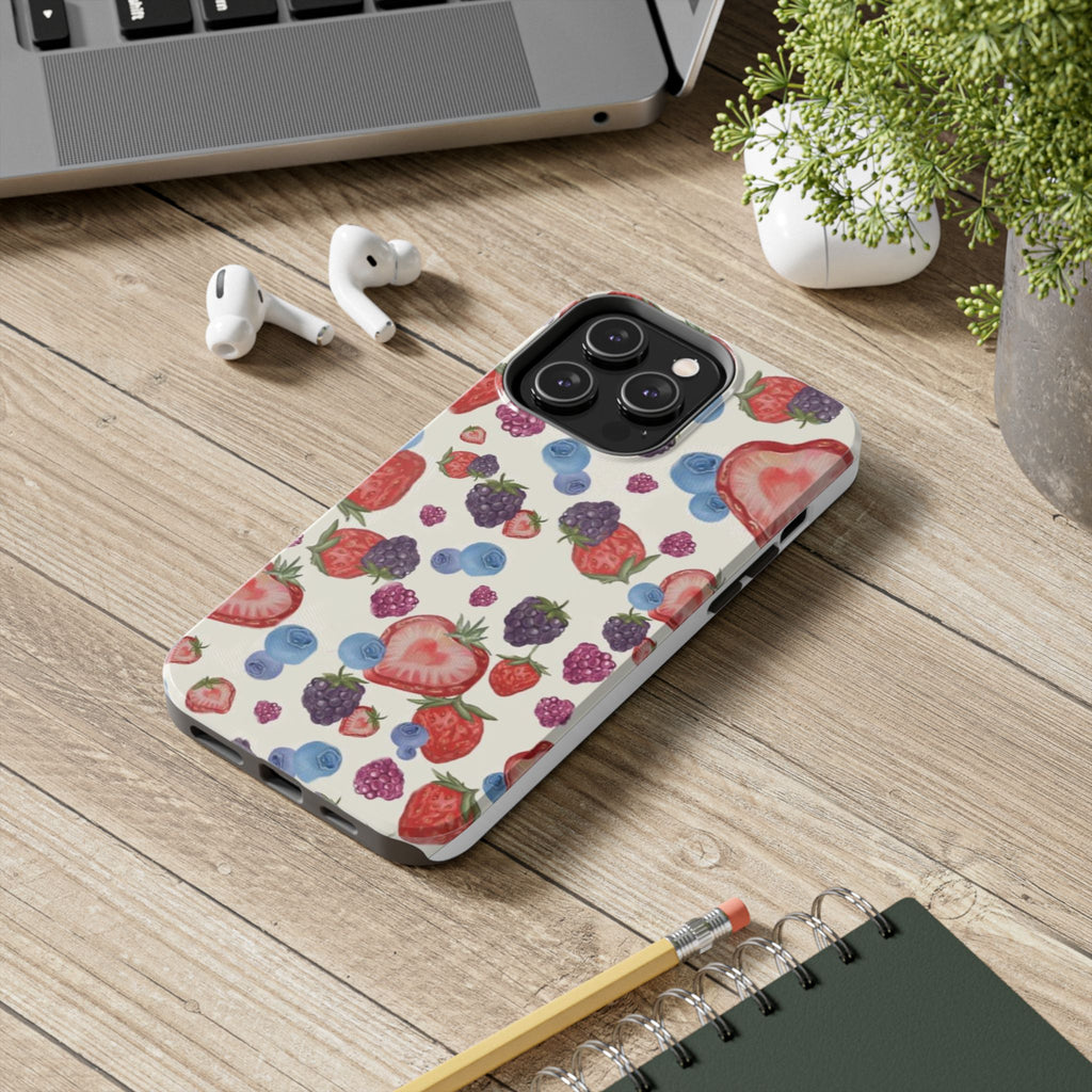 Vibrant Berry Pattern Phone Case | Tough Phone Cases, Floral Phone Cover, Berry Design, Gifts for Her, Summer Accessory
