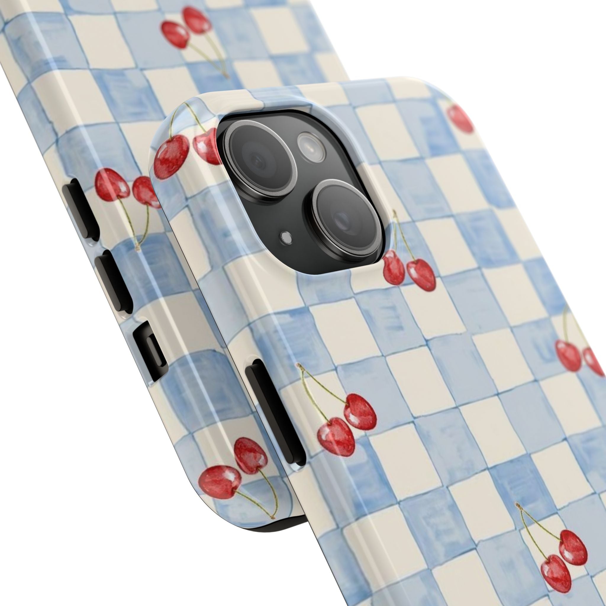 Cherry Pattern Tough Phone Case, Cute Phone Cover, Cherry Phone Case, Checkered Phone Cases, Gift for Her