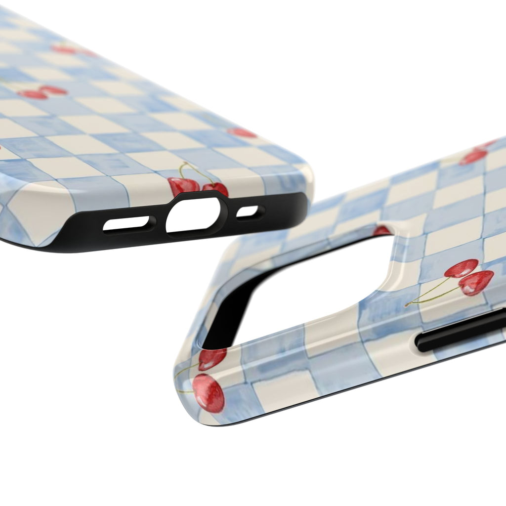 Cherry Pattern Tough Phone Case, Cute Phone Cover, Cherry Phone Case, Checkered Phone Cases, Gift for Her