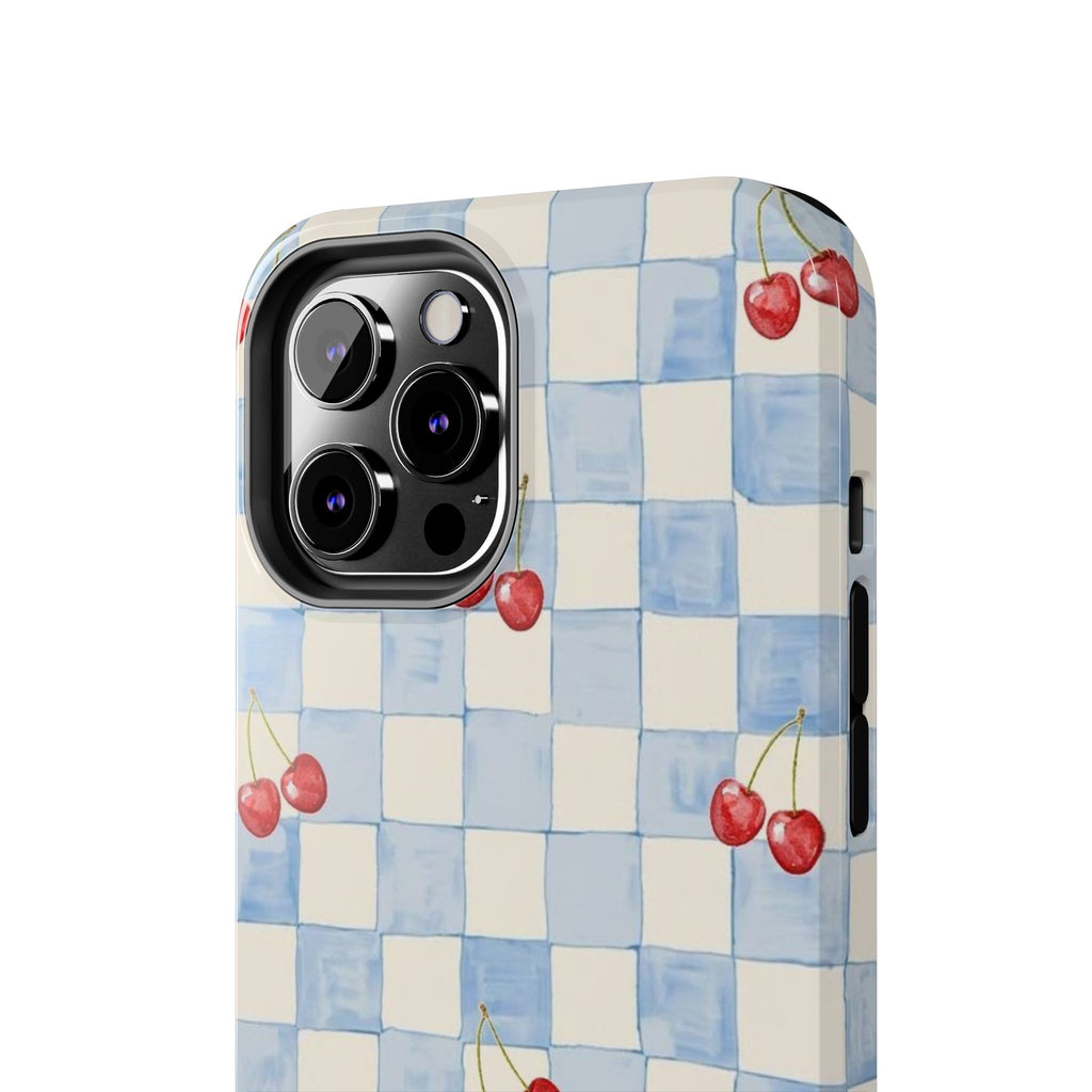 Cherry Pattern Tough Phone Case, Cute Phone Cover, Cherry Phone Case, Checkered Phone Cases, Gift for Her