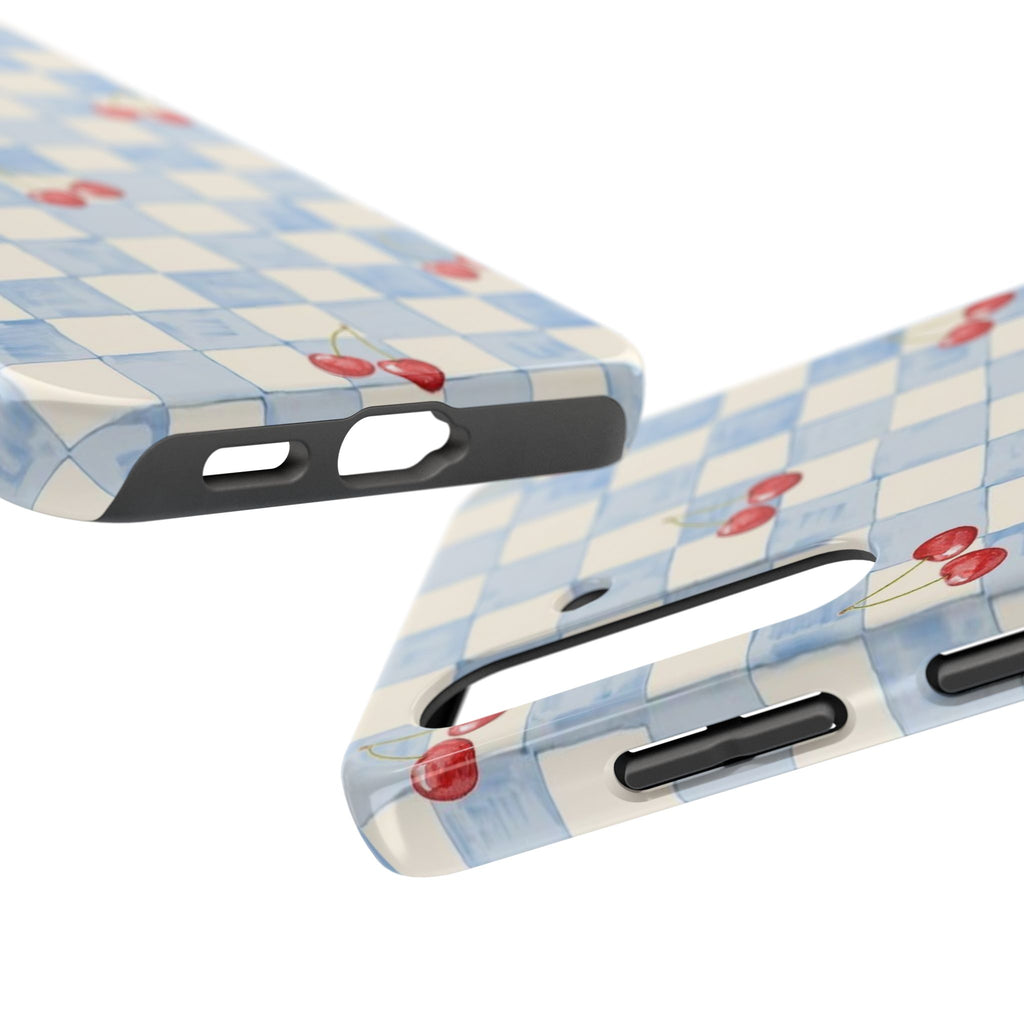Cherry Pattern Tough Phone Case, Cute Phone Cover, Cherry Phone Case, Checkered Phone Cases, Gift for Her