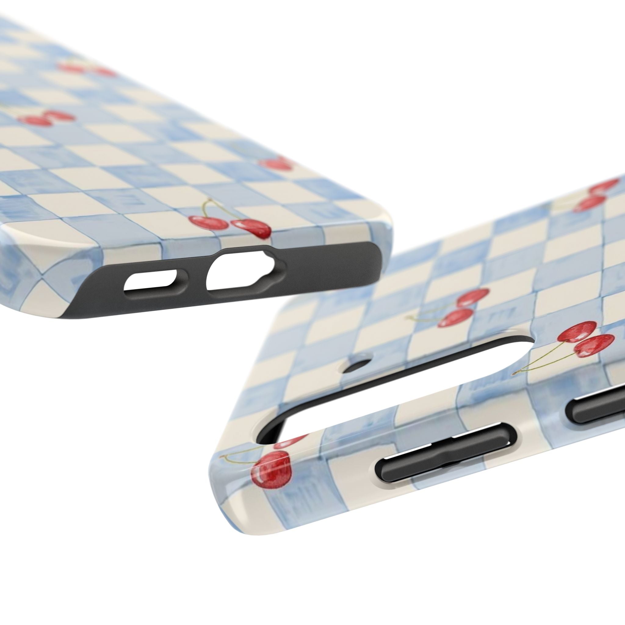 Cherry Pattern Tough Phone Case, Cute Phone Cover, Cherry Phone Case, Checkered Phone Cases, Gift for Her