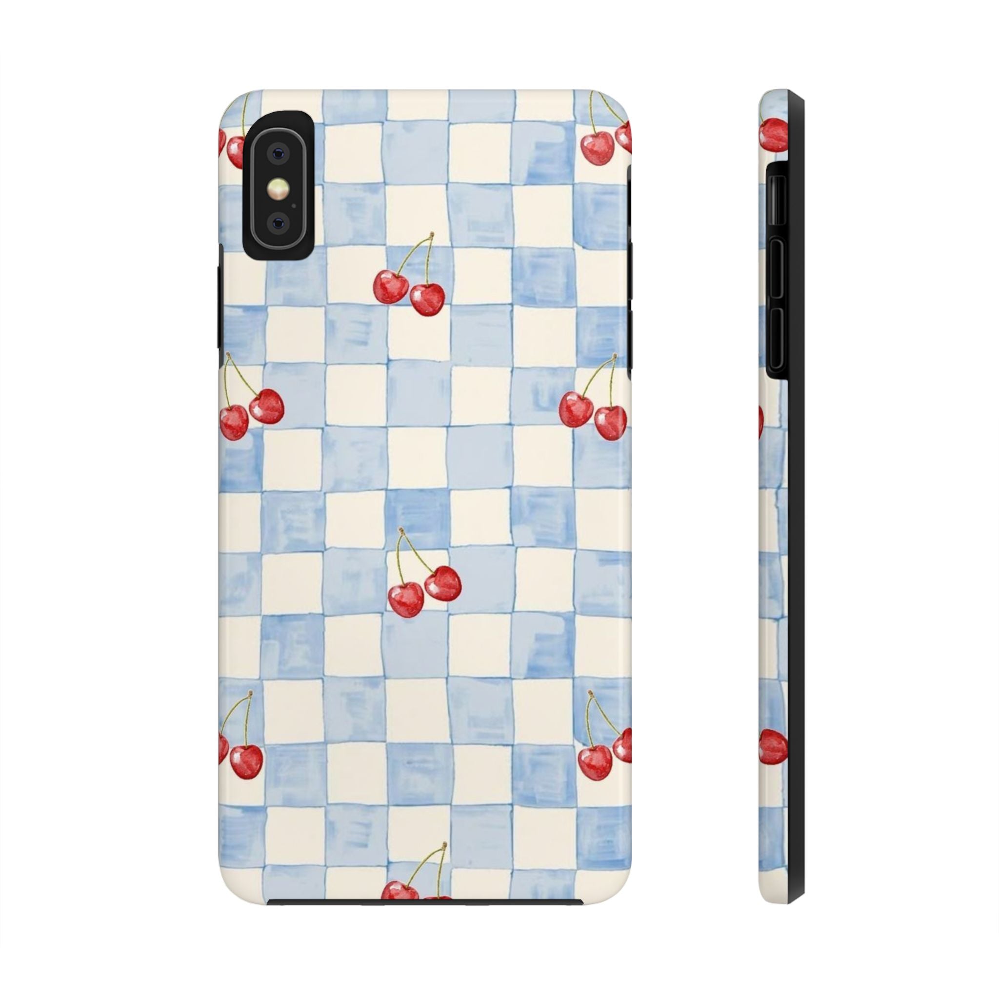 Cherry Pattern Tough Phone Case, Cute Phone Cover, Cherry Phone Case, Checkered Phone Cases, Gift for Her