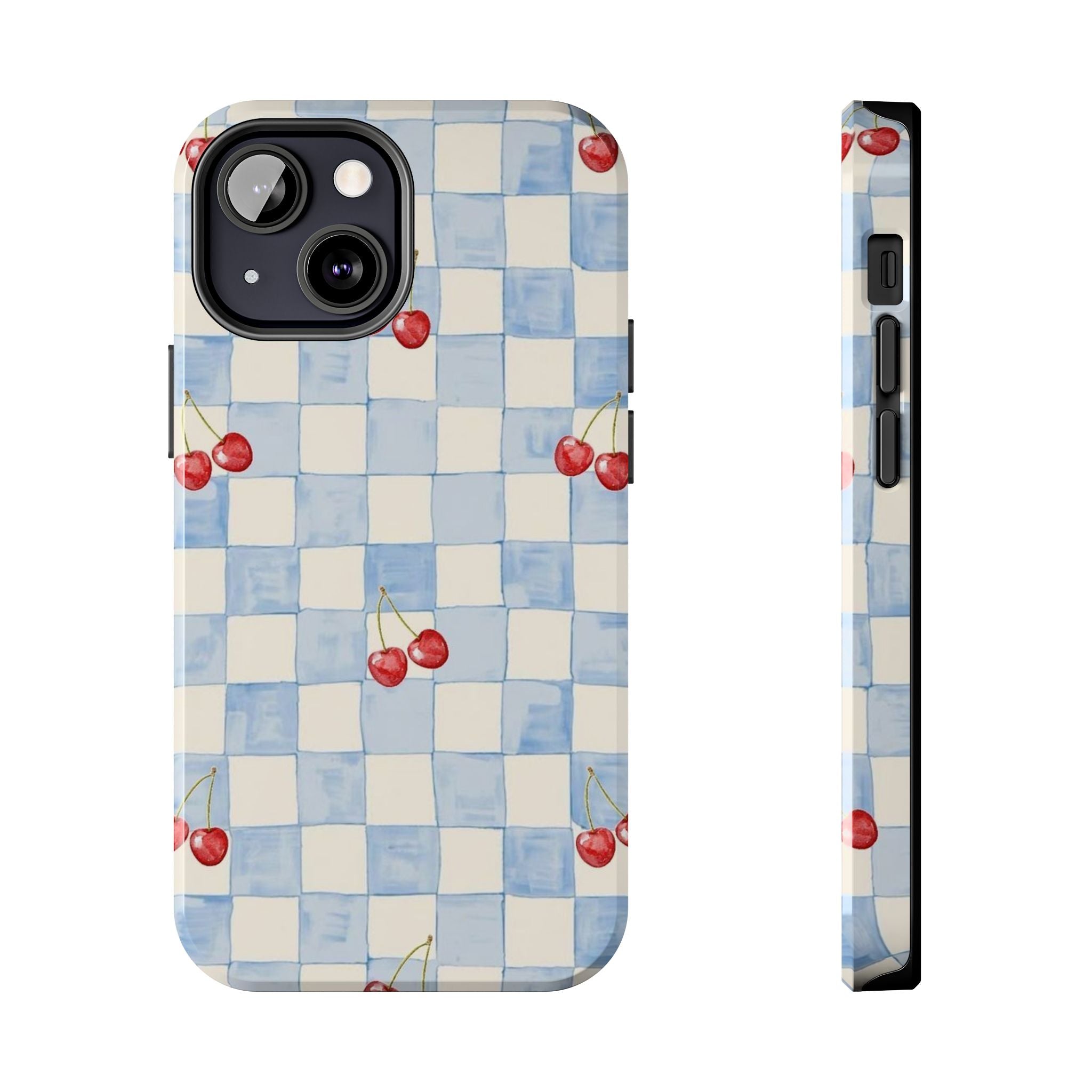 Cherry Pattern Tough Phone Case, Cute Phone Cover, Cherry Phone Case, Checkered Phone Cases, Gift for Her
