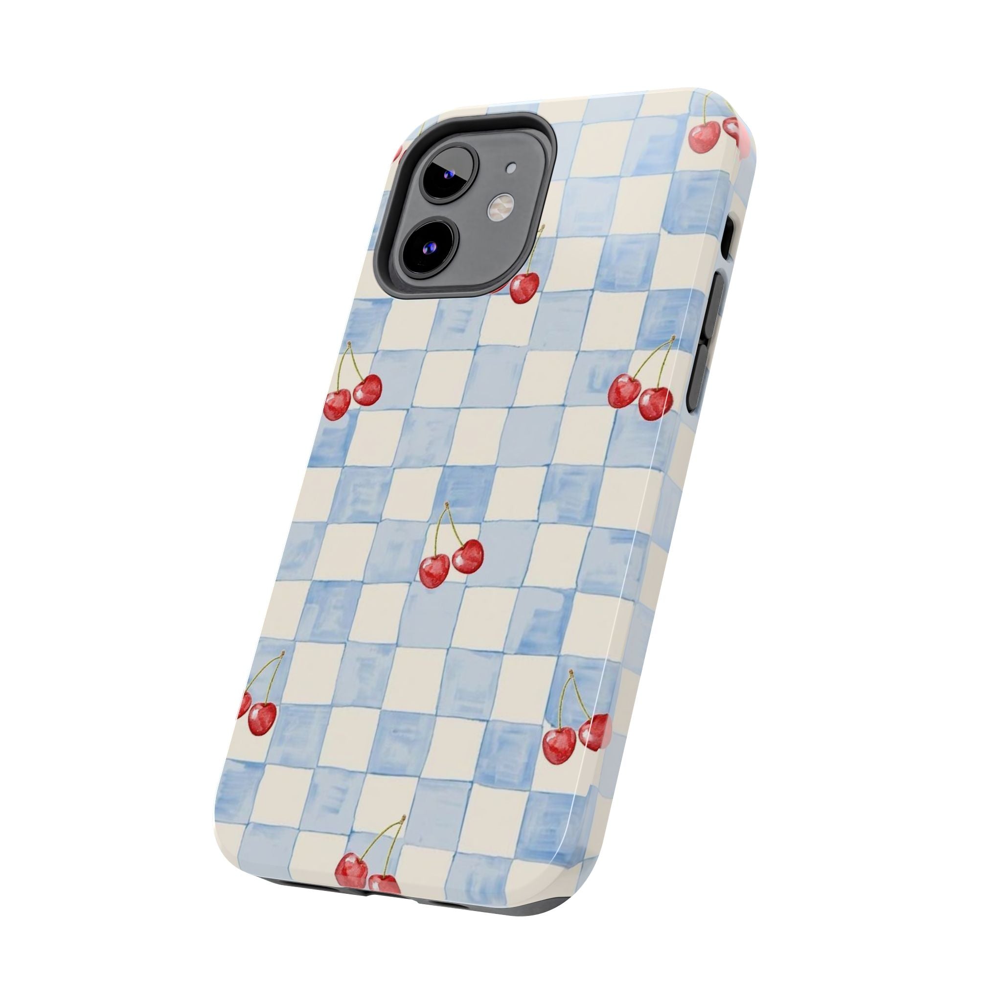 Cherry Pattern Tough Phone Case, Cute Phone Cover, Cherry Phone Case, Checkered Phone Cases, Gift for Her