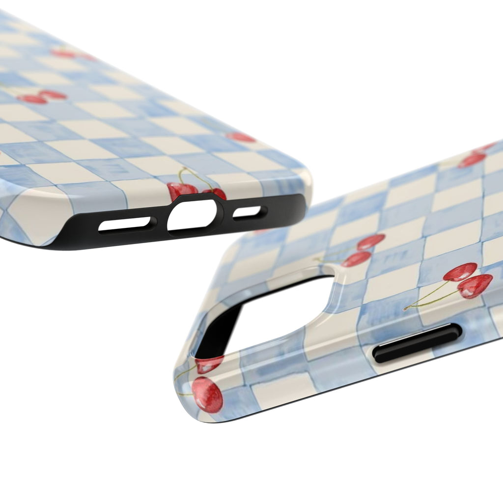 Cherry Pattern Tough Phone Case, Cute Phone Cover, Cherry Phone Case, Checkered Phone Cases, Gift for Her