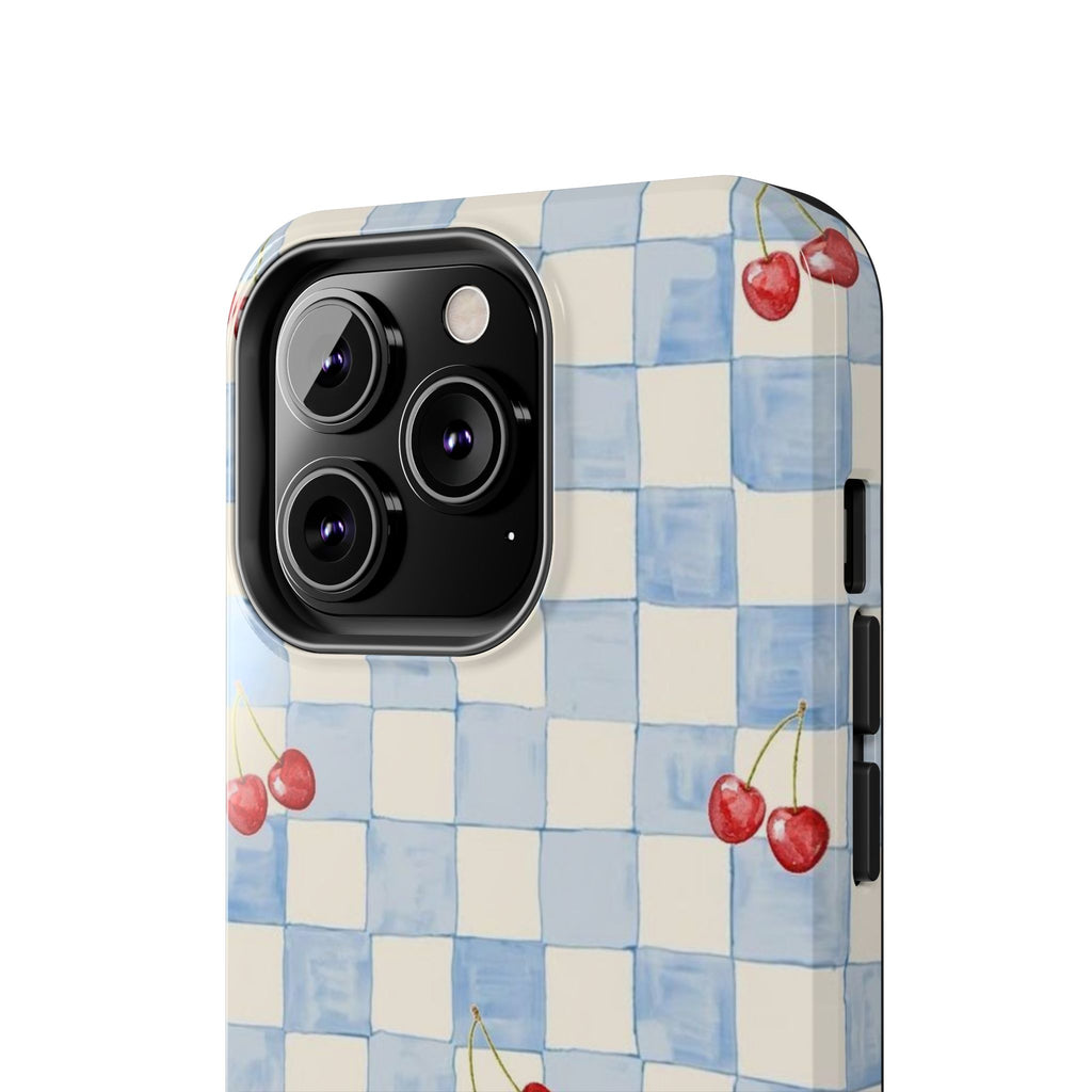 Cherry Pattern Tough Phone Case, Cute Phone Cover, Cherry Phone Case, Checkered Phone Cases, Gift for Her