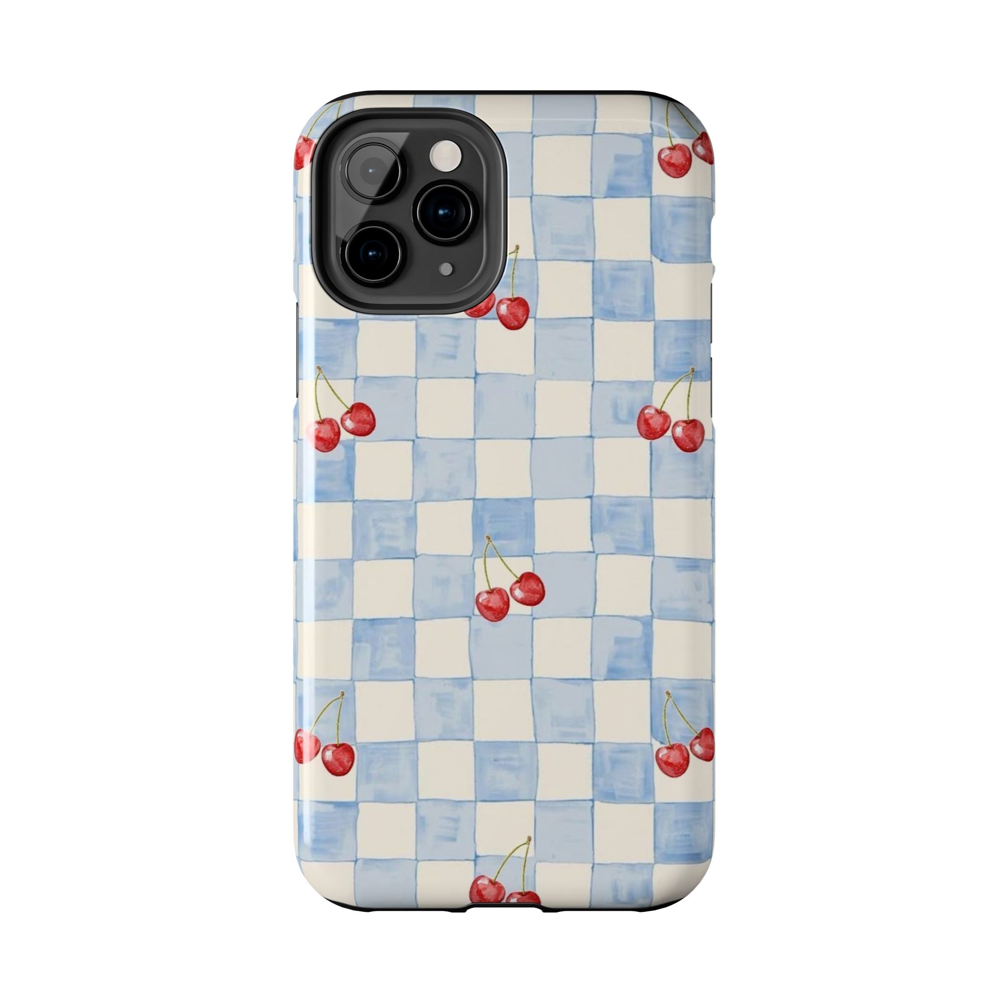 Cherry Pattern Tough Phone Case, Cute Phone Cover, Cherry Phone Case, Checkered Phone Cases, Gift for Her
