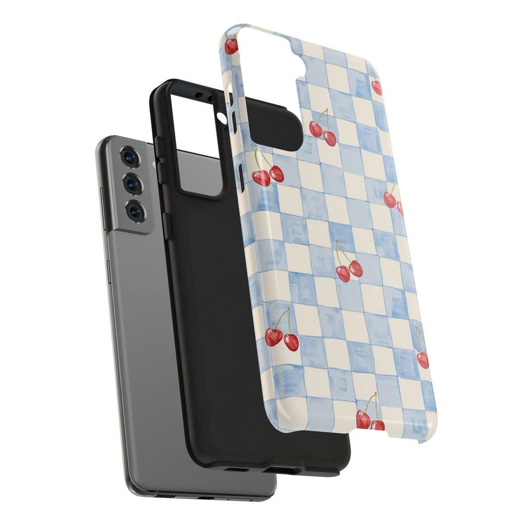 Cherry Pattern Tough Phone Case, Cute Phone Cover, Cherry Phone Case, Checkered Phone Cases, Gift for Her