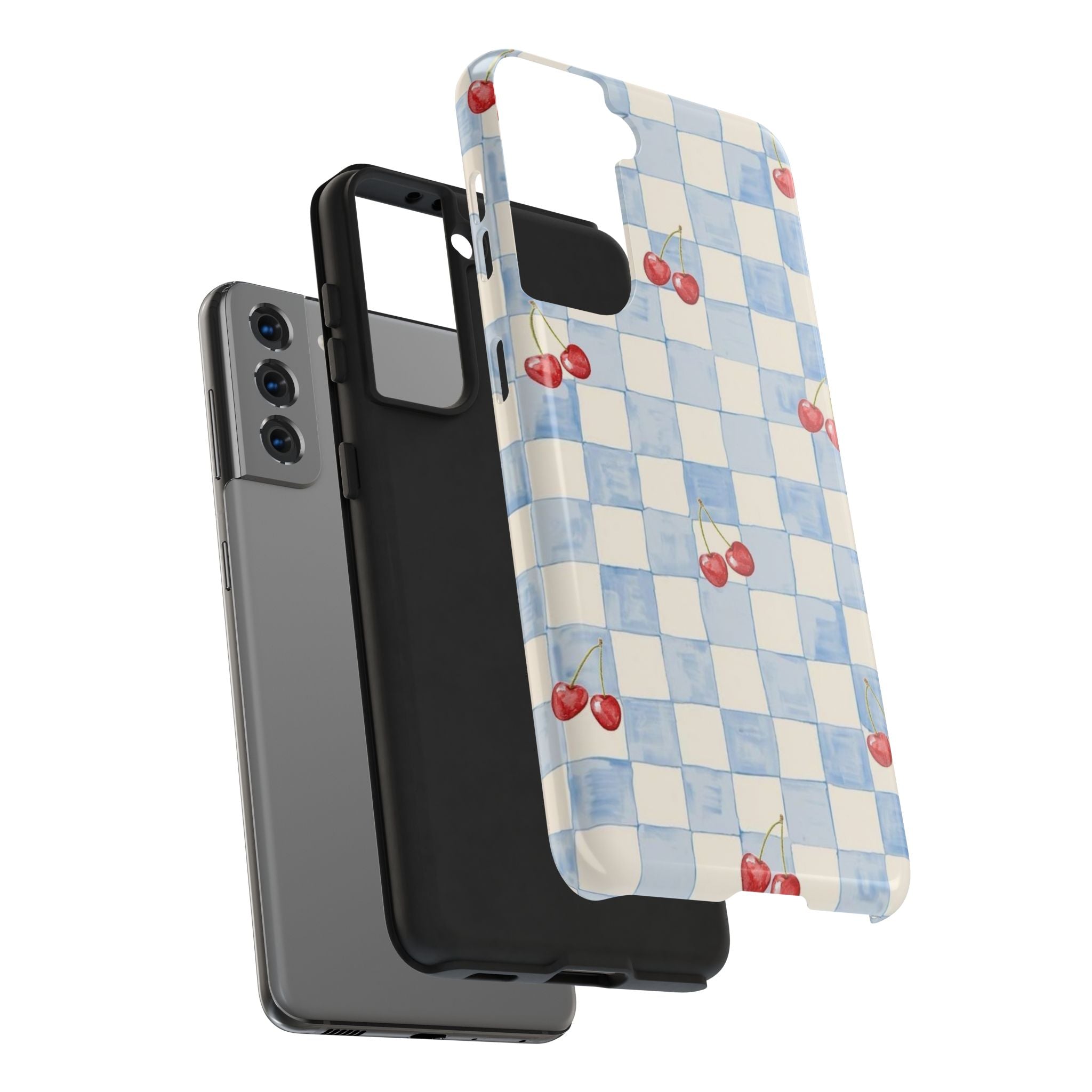 Cherry Pattern Tough Phone Case, Cute Phone Cover, Cherry Phone Case, Checkered Phone Cases, Gift for Her