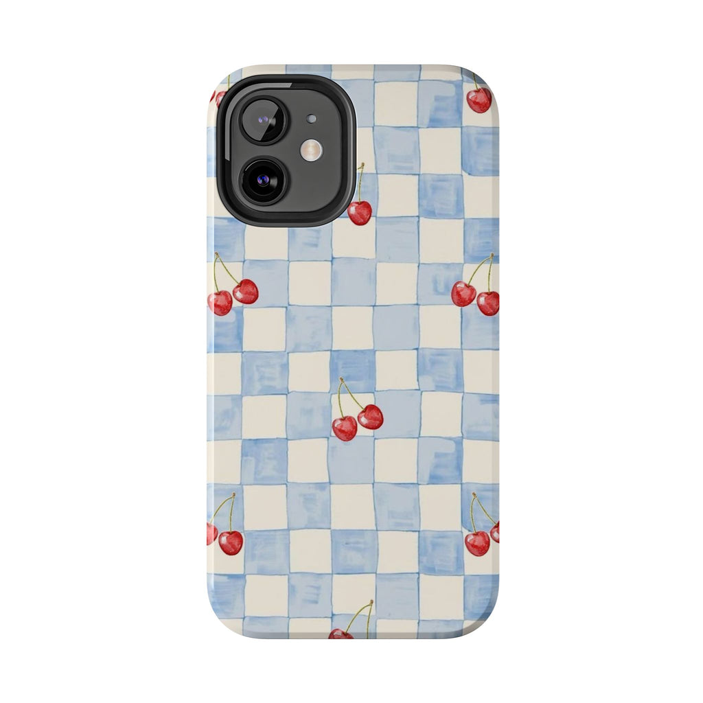 Cherry Pattern Tough Phone Case, Cute Phone Cover, Cherry Phone Case, Checkered Phone Cases, Gift for Her