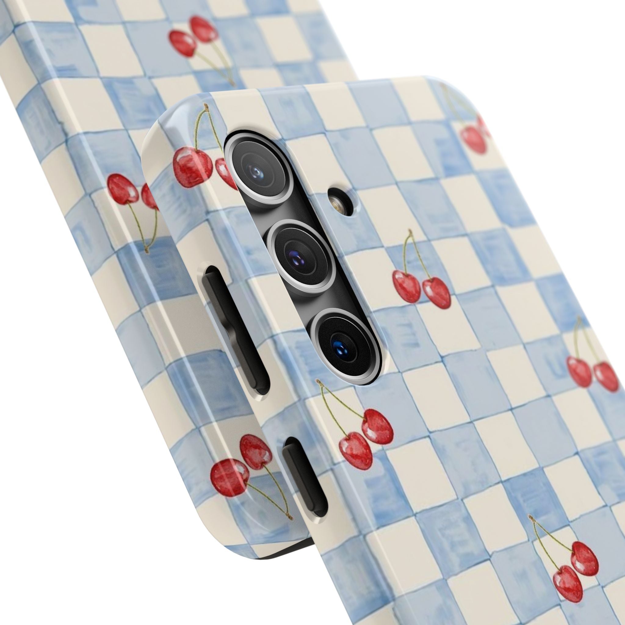 Cherry Pattern Tough Phone Case, Cute Phone Cover, Cherry Phone Case, Checkered Phone Cases, Gift for Her