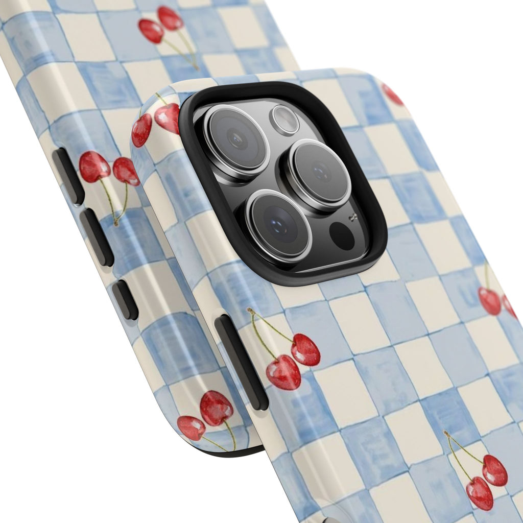 Cherry Pattern Tough Phone Case, Cute Phone Cover, Cherry Phone Case, Checkered Phone Cases, Gift for Her