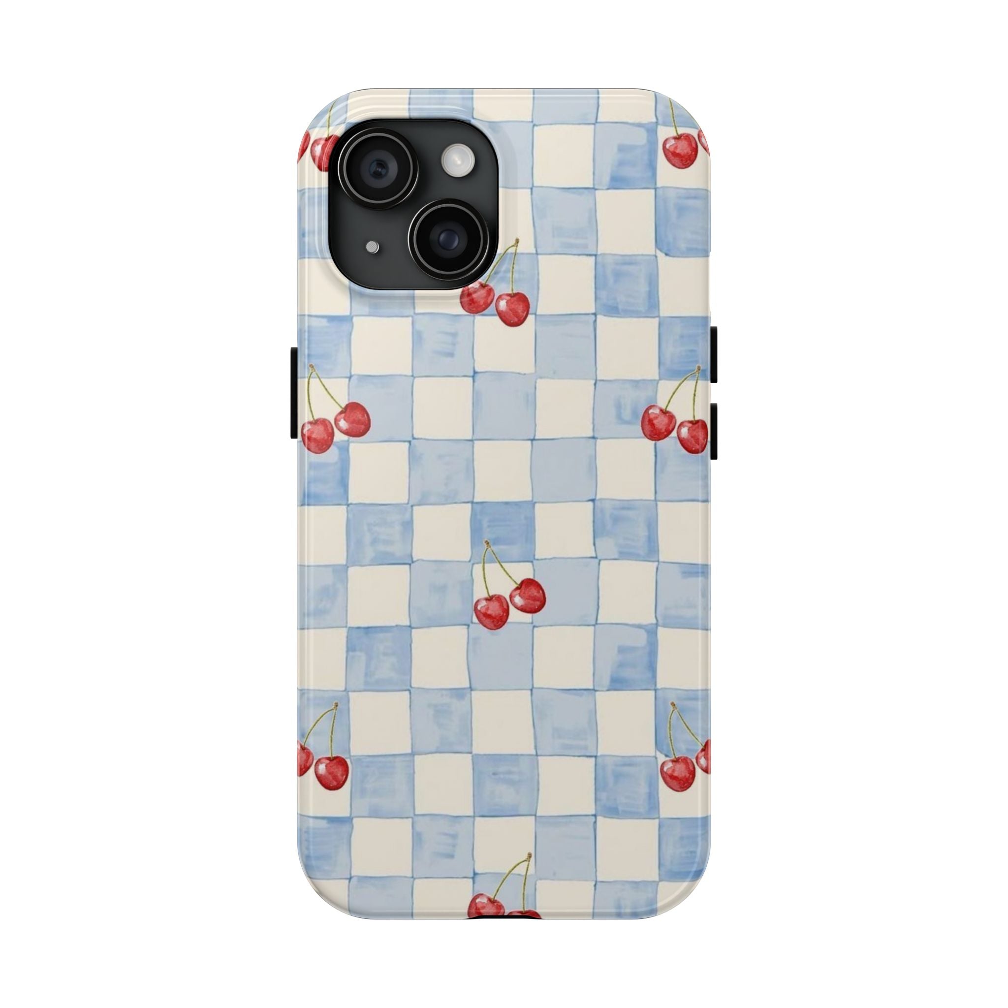 Cherry Pattern Tough Phone Case, Cute Phone Cover, Cherry Phone Case, Checkered Phone Cases, Gift for Her