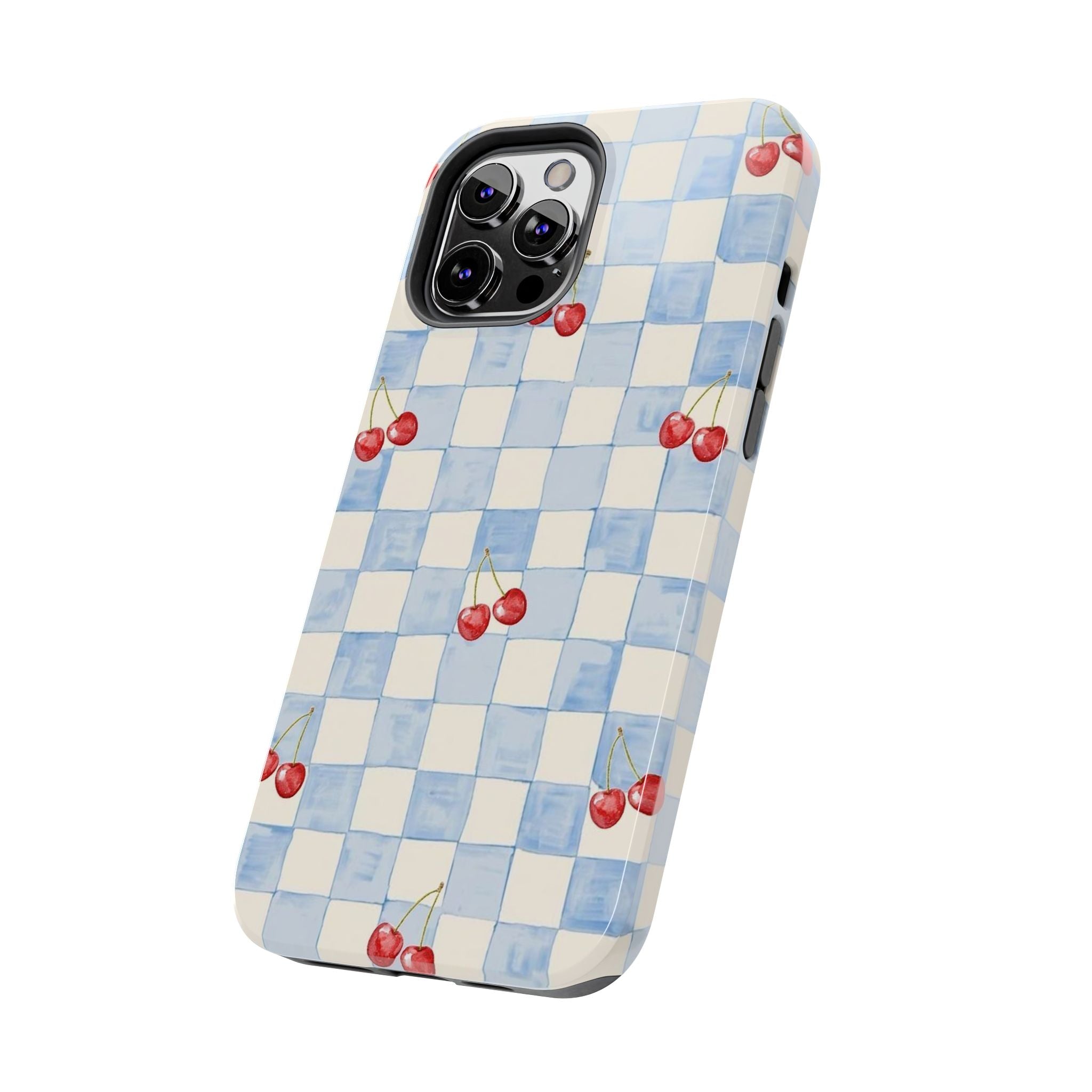 Cherry Pattern Tough Phone Case, Cute Phone Cover, Cherry Phone Case, Checkered Phone Cases, Gift for Her