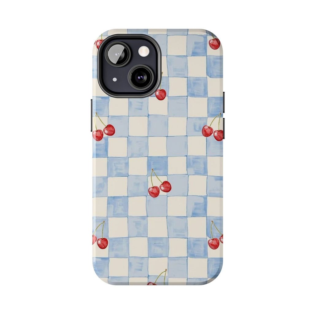 Cherry Pattern Tough Phone Case, Cute Phone Cover, Cherry Phone Case, Checkered Phone Cases, Gift for Her
