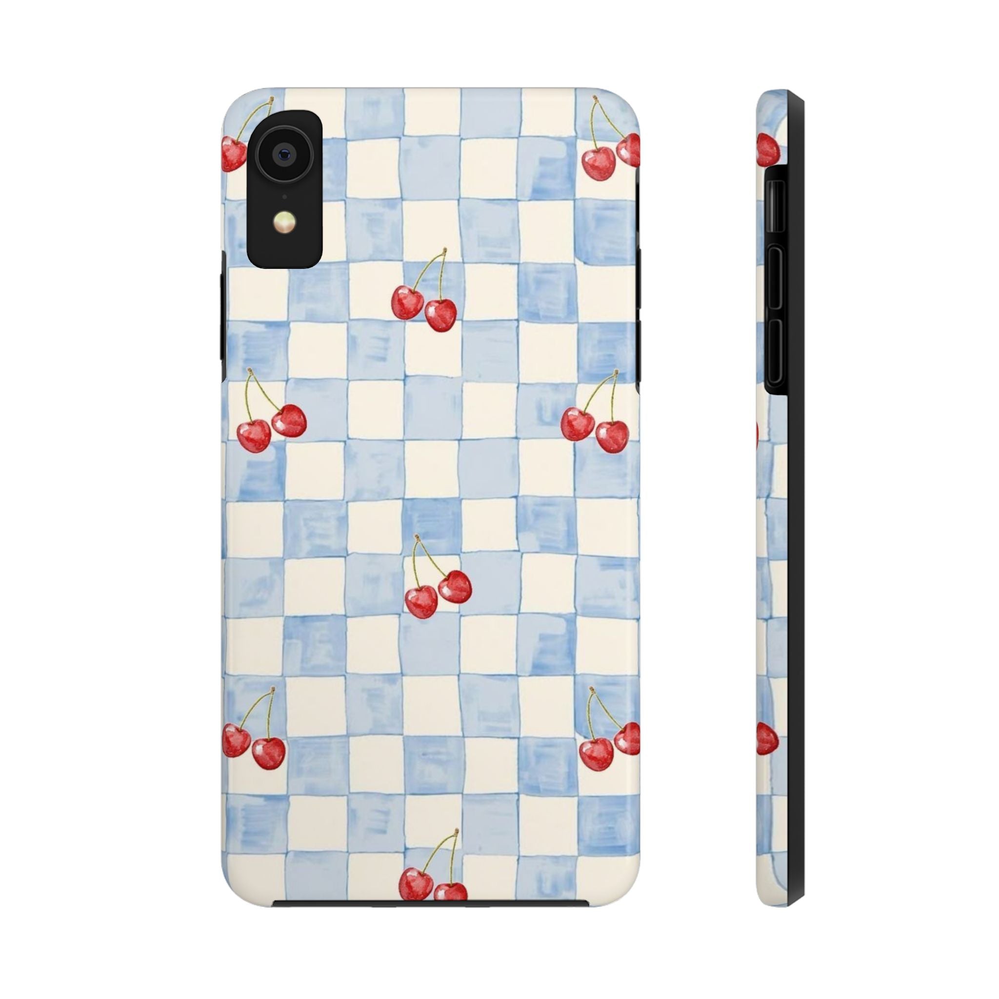 Cherry Pattern Tough Phone Case, Cute Phone Cover, Cherry Phone Case, Checkered Phone Cases, Gift for Her