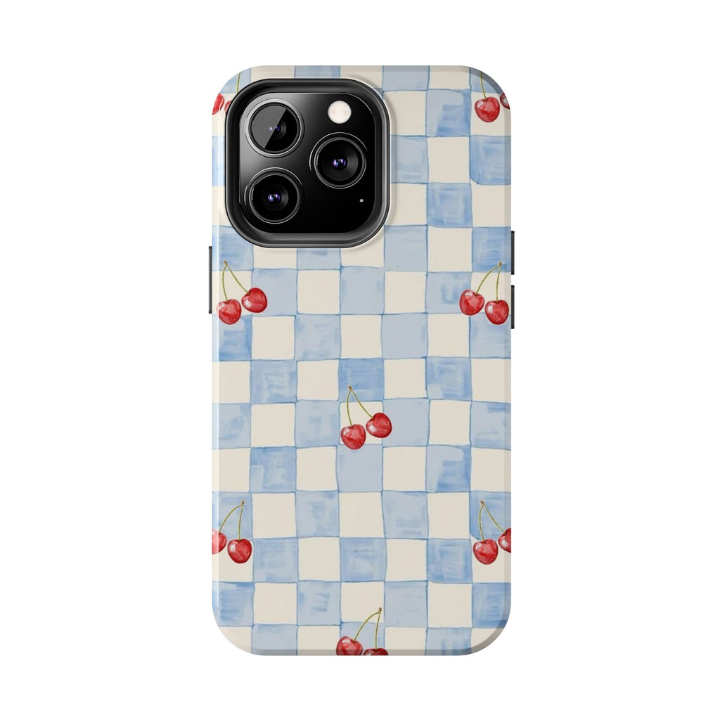 Cherry Pattern Tough Phone Case, Cute Phone Cover, Cherry Phone Case, Checkered Phone Cases, Gift for Her