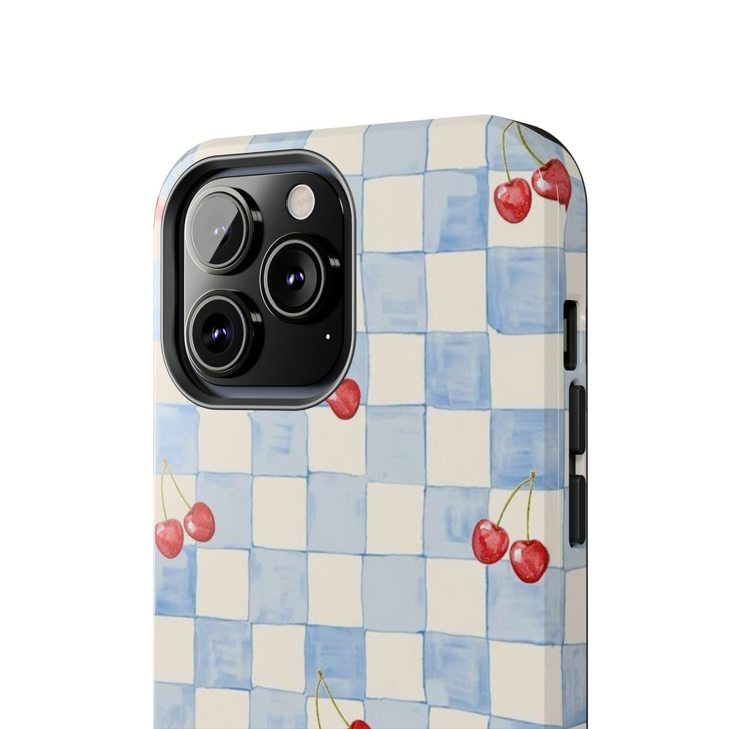 Cherry Pattern Tough Phone Case, Cute Phone Cover, Cherry Phone Case, Checkered Phone Cases, Gift for Her