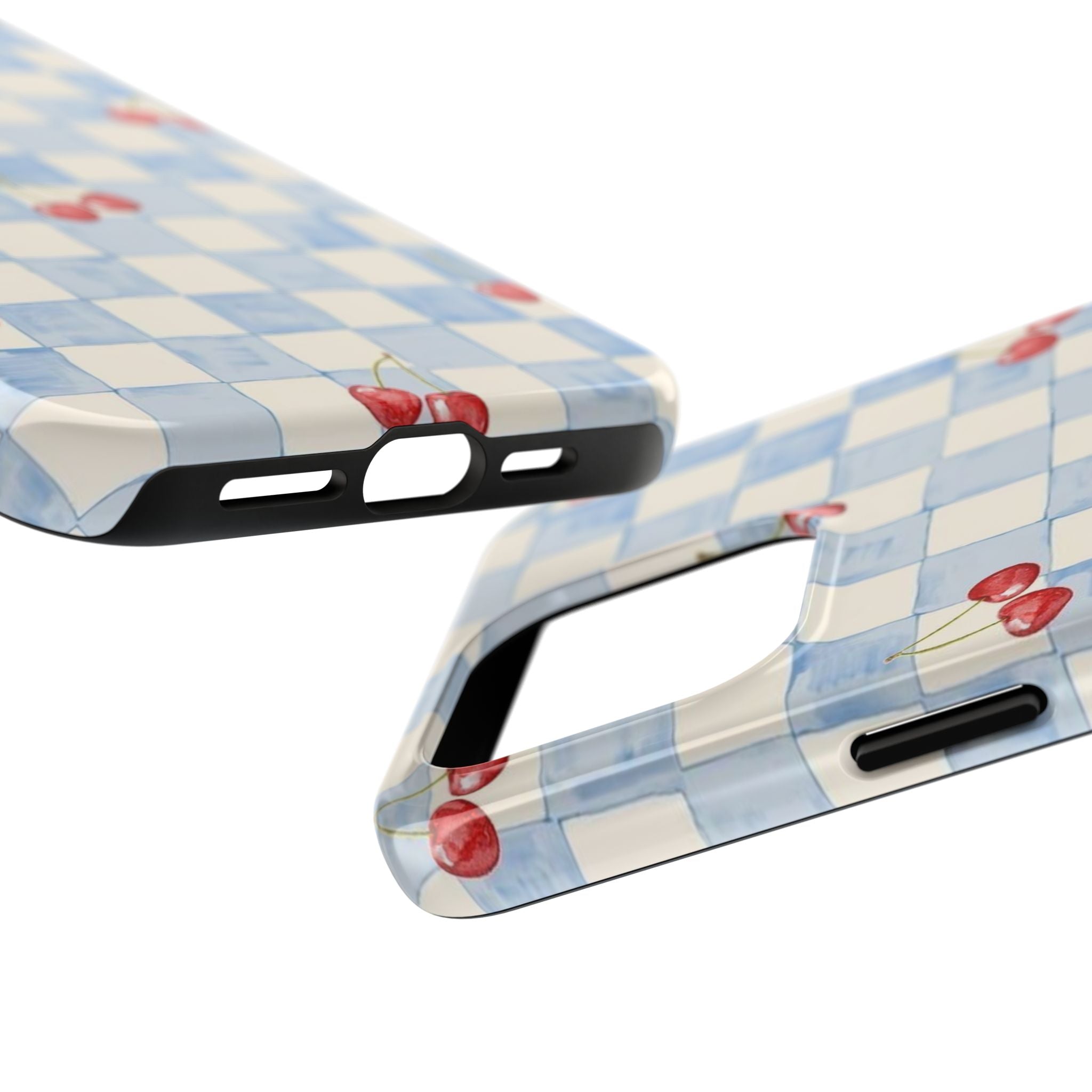 Cherry Pattern Tough Phone Case, Cute Phone Cover, Cherry Phone Case, Checkered Phone Cases, Gift for Her