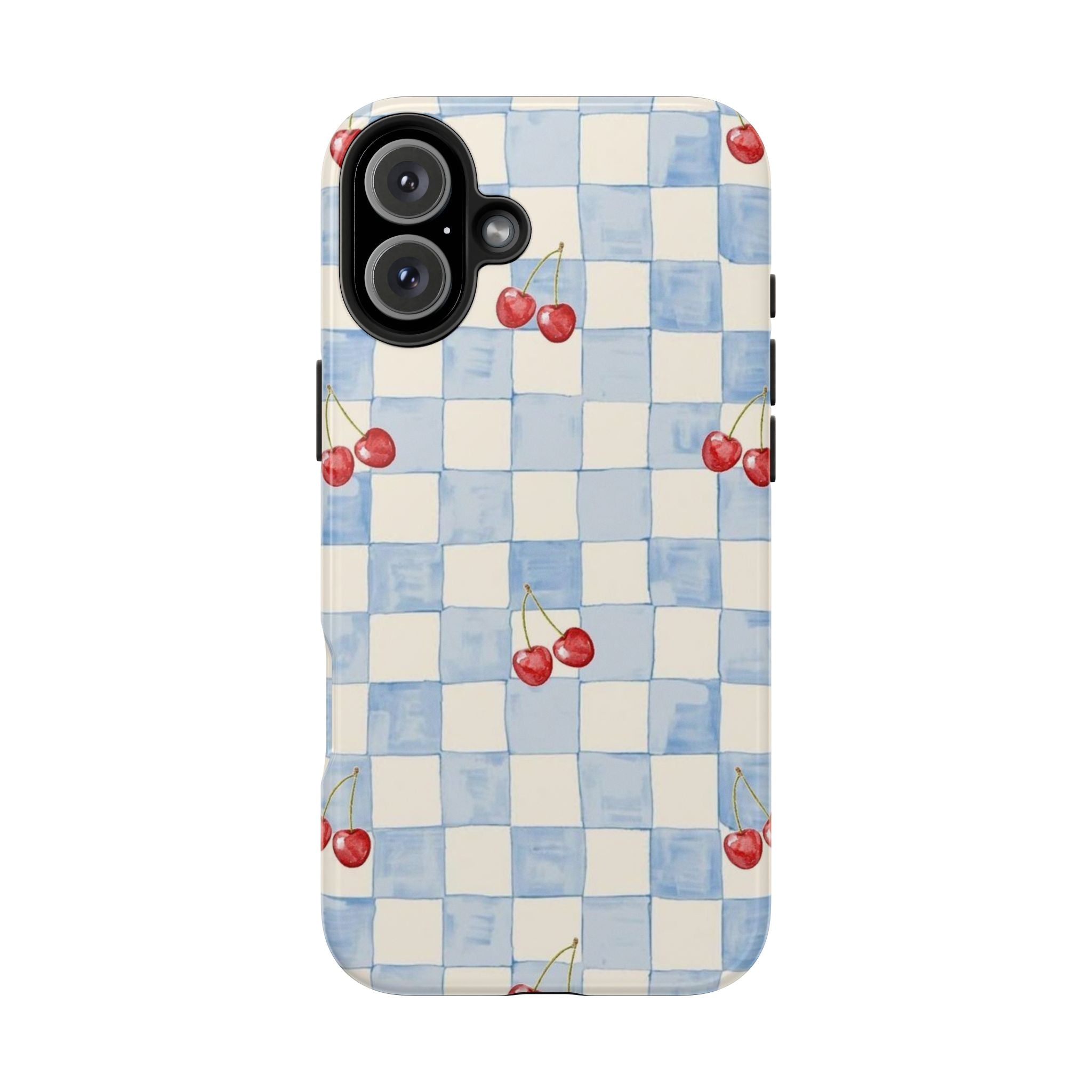 Cherry Pattern Tough Phone Case, Cute Phone Cover, Cherry Phone Case, Checkered Phone Cases, Gift for Her