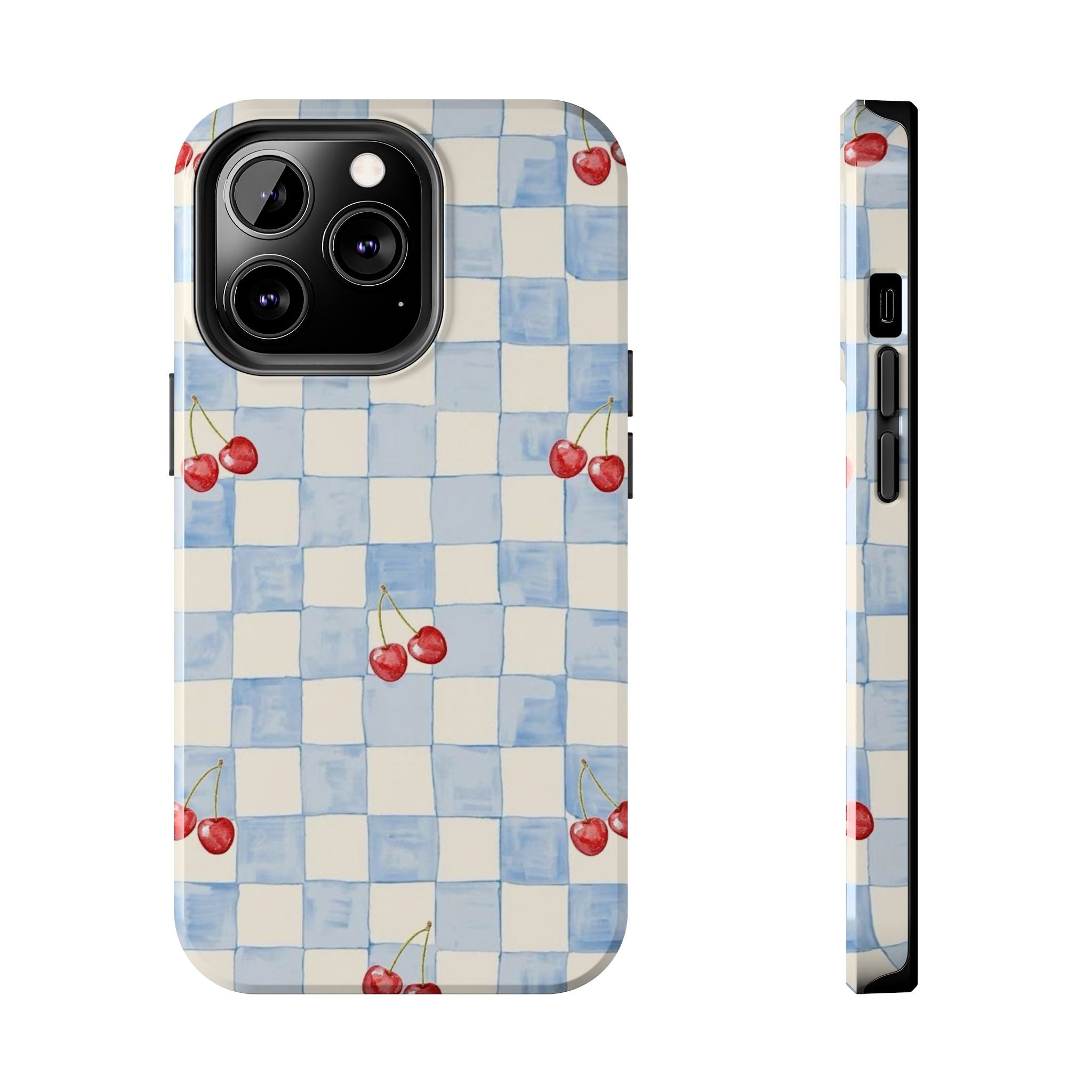 Cherry Pattern Tough Phone Case, Cute Phone Cover, Cherry Phone Case, Checkered Phone Cases, Gift for Her