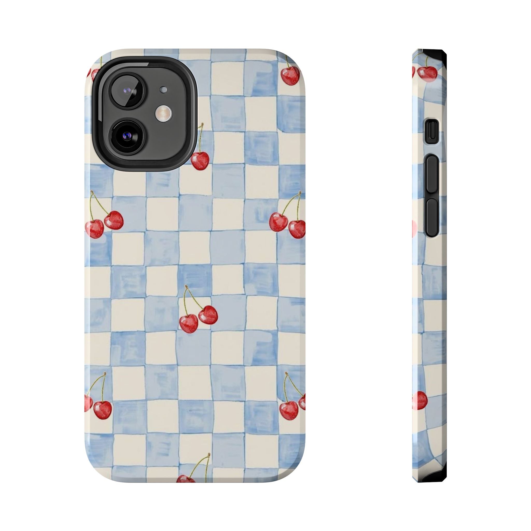 Cherry Pattern Tough Phone Case, Cute Phone Cover, Cherry Phone Case, Checkered Phone Cases, Gift for Her