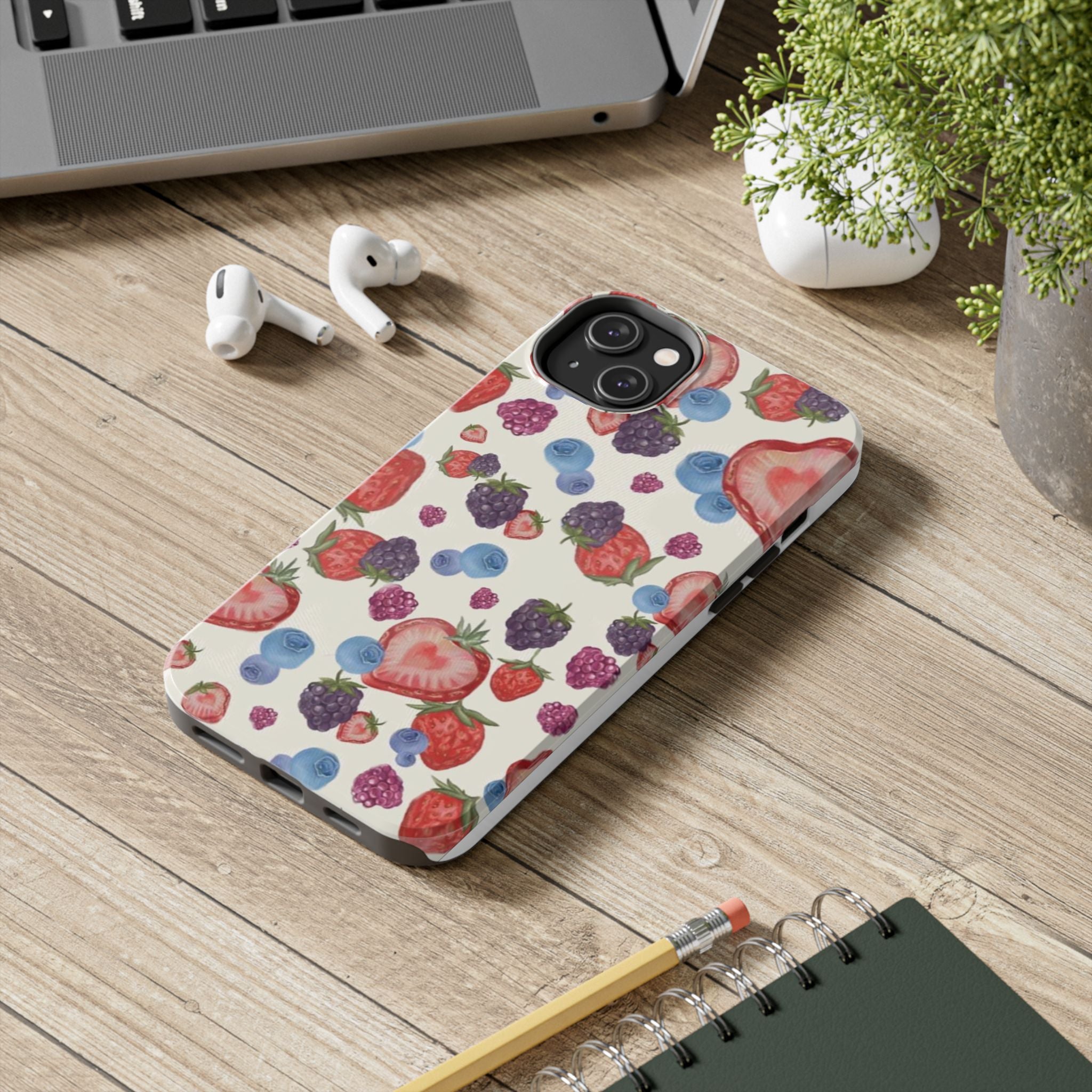 Vibrant Berry Pattern Phone Case | Tough Phone Cases, Floral Phone Cover, Berry Design, Gifts for Her, Summer Accessory
