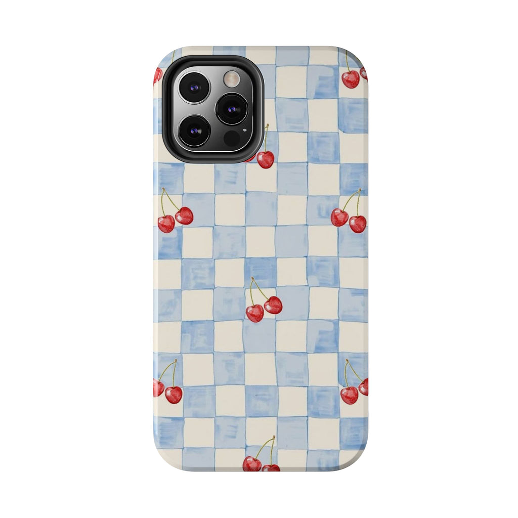 Cherry Pattern Tough Phone Case, Cute Phone Cover, Cherry Phone Case, Checkered Phone Cases, Gift for Her