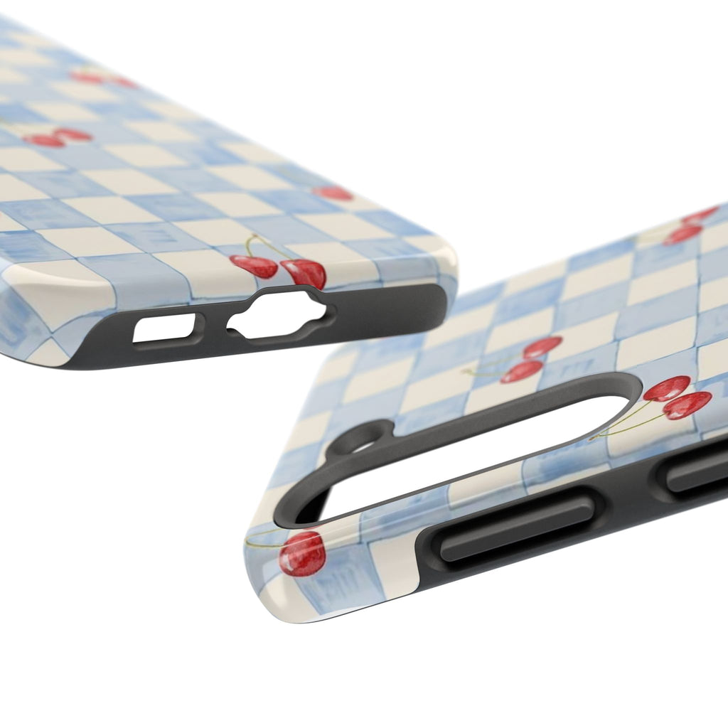 Cherry Pattern Tough Phone Case, Cute Phone Cover, Cherry Phone Case, Checkered Phone Cases, Gift for Her