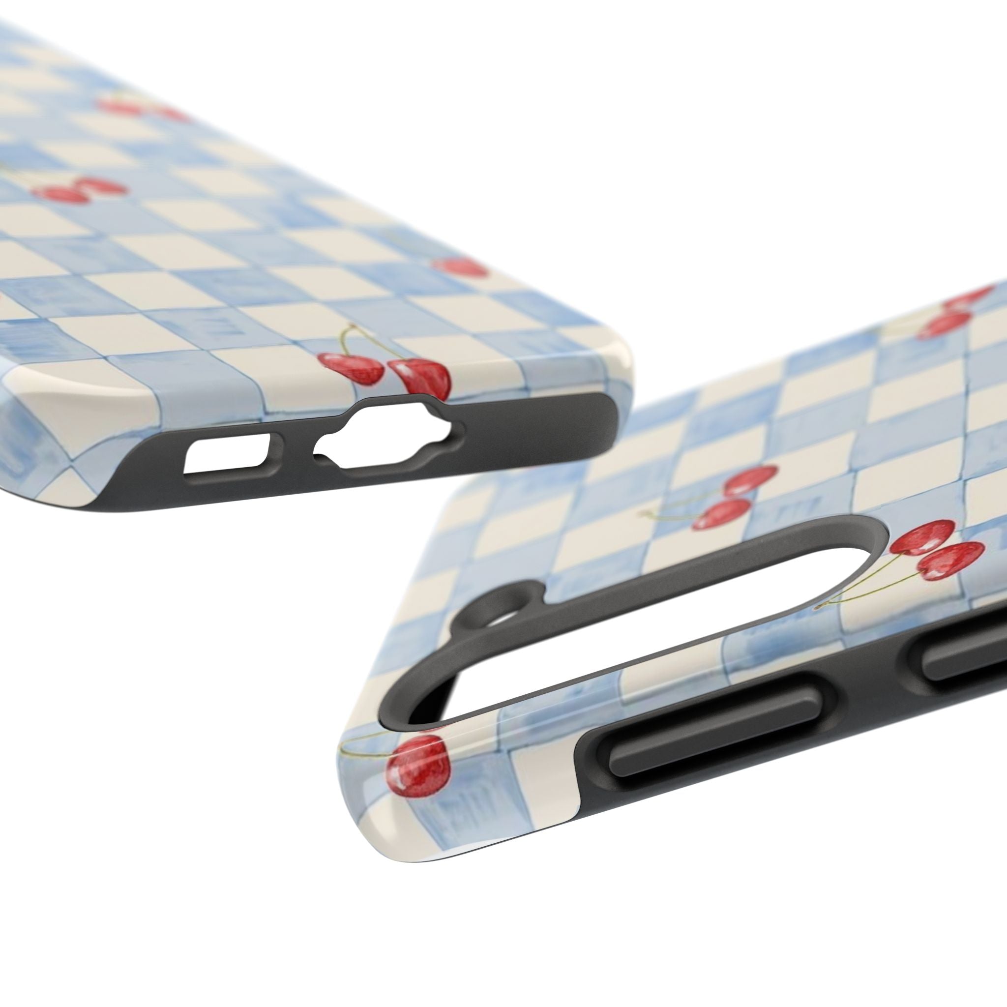 Cherry Pattern Tough Phone Case, Cute Phone Cover, Cherry Phone Case, Checkered Phone Cases, Gift for Her