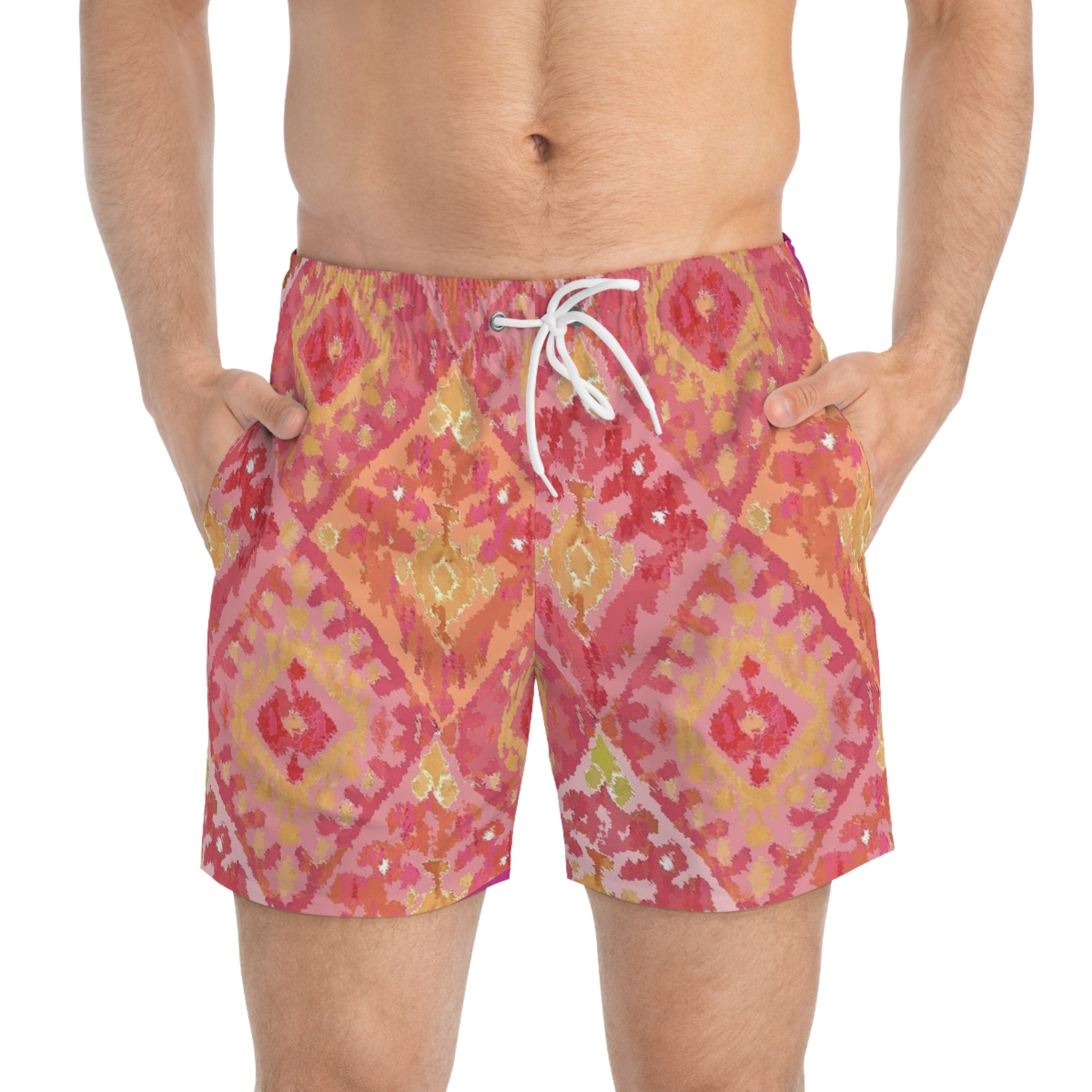 Vibrant Bohemian Swim Trunks, Summer Swimwear, Beach Shorts, Vacation Essentials, Poolside Fun, Tropical Escape