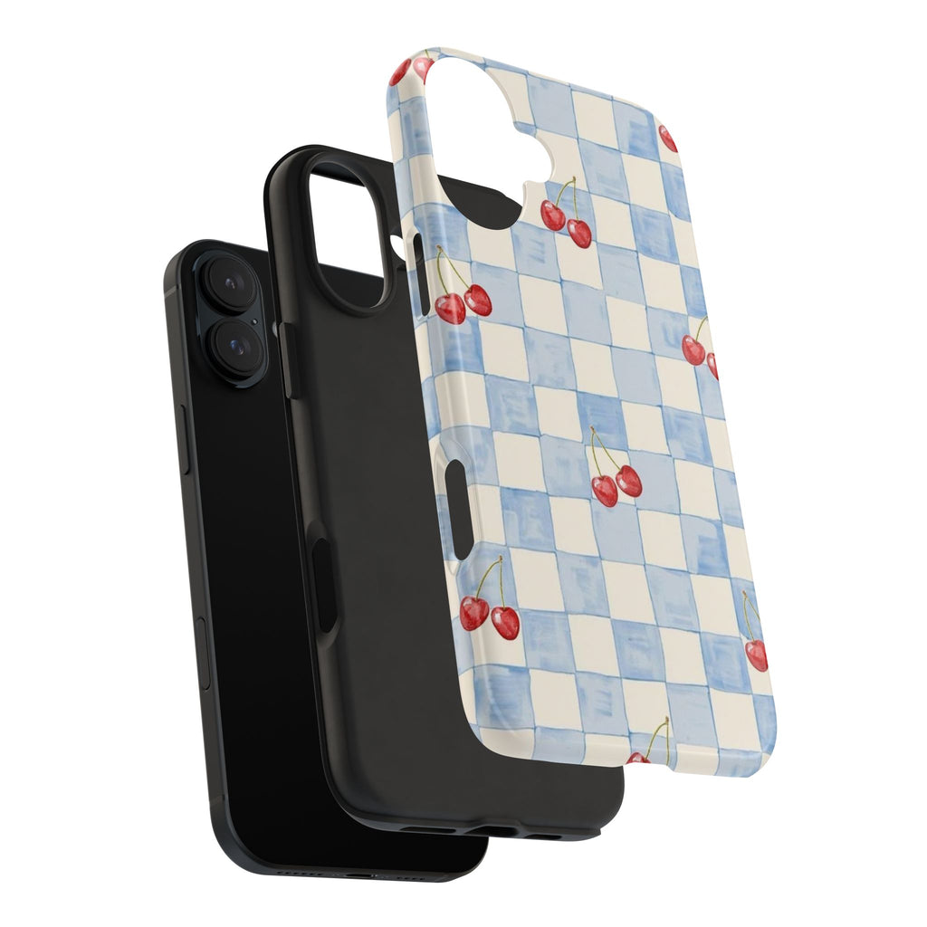 Cherry Pattern Tough Phone Case, Cute Phone Cover, Cherry Phone Case, Checkered Phone Cases, Gift for Her