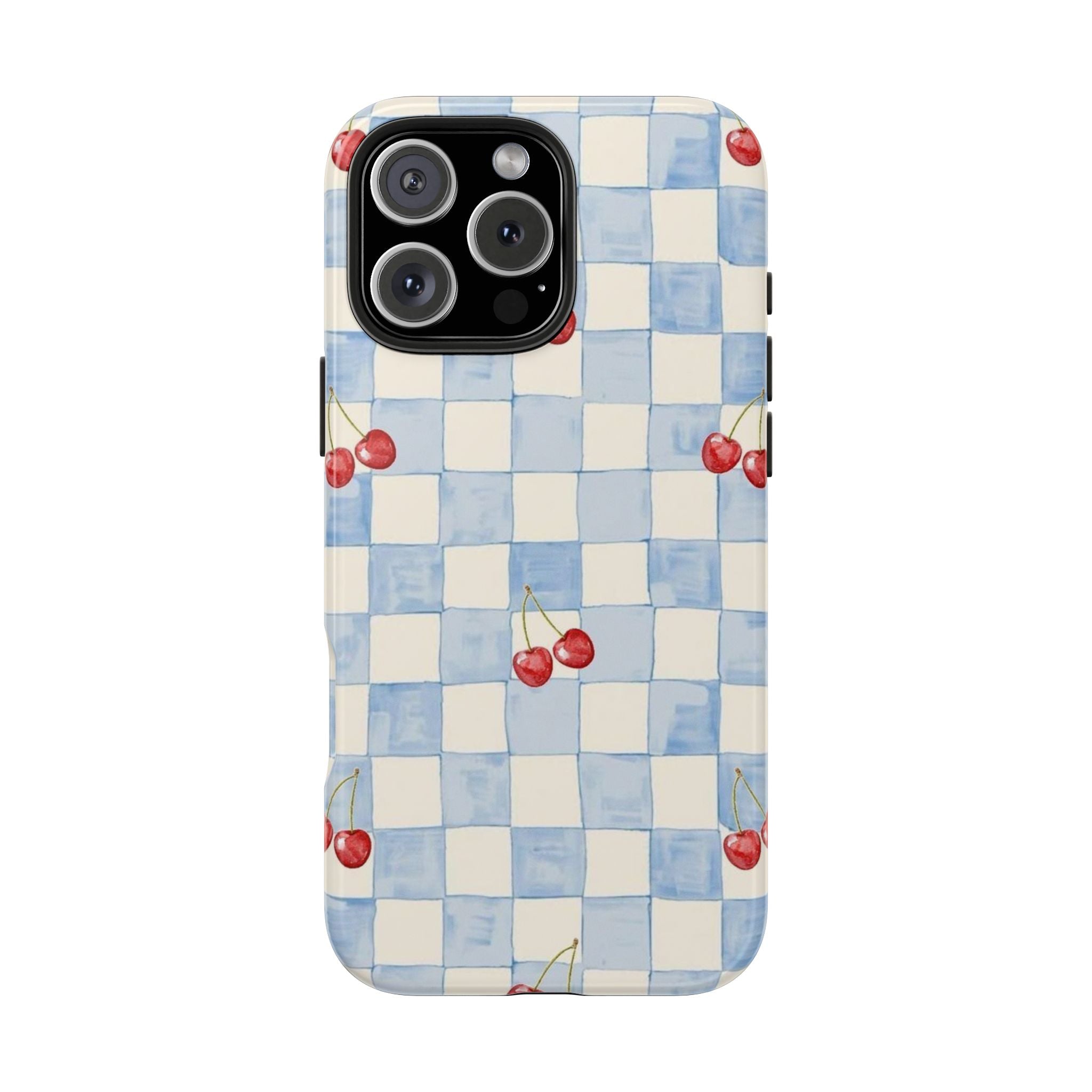 Cherry Pattern Tough Phone Case, Cute Phone Cover, Cherry Phone Case, Checkered Phone Cases, Gift for Her