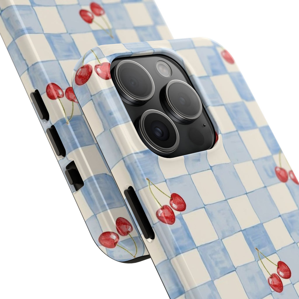 Cherry Pattern Tough Phone Case, Cute Phone Cover, Cherry Phone Case, Checkered Phone Cases, Gift for Her