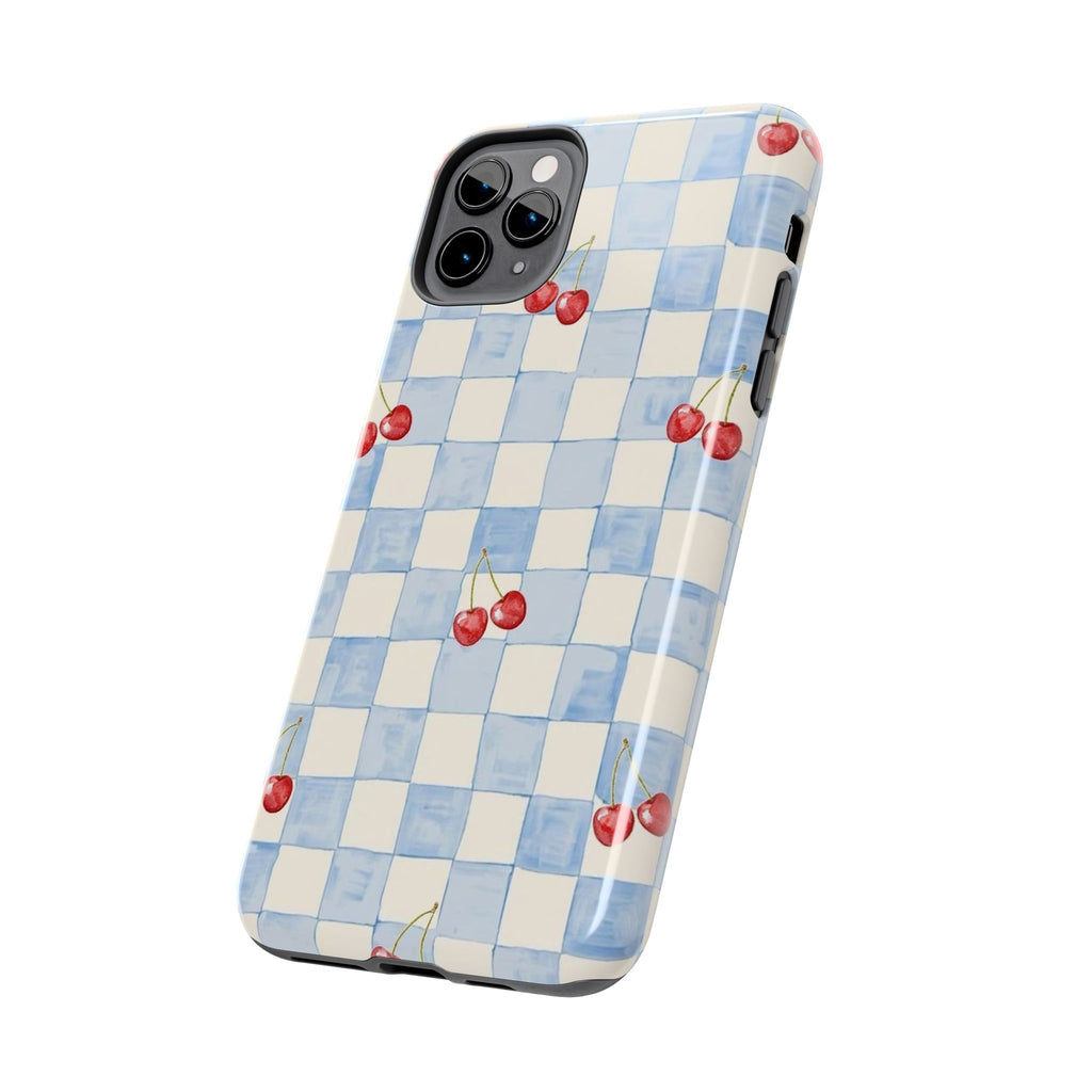 Cherry Pattern Tough Phone Case, Cute Phone Cover, Cherry Phone Case, Checkered Phone Cases, Gift for Her
