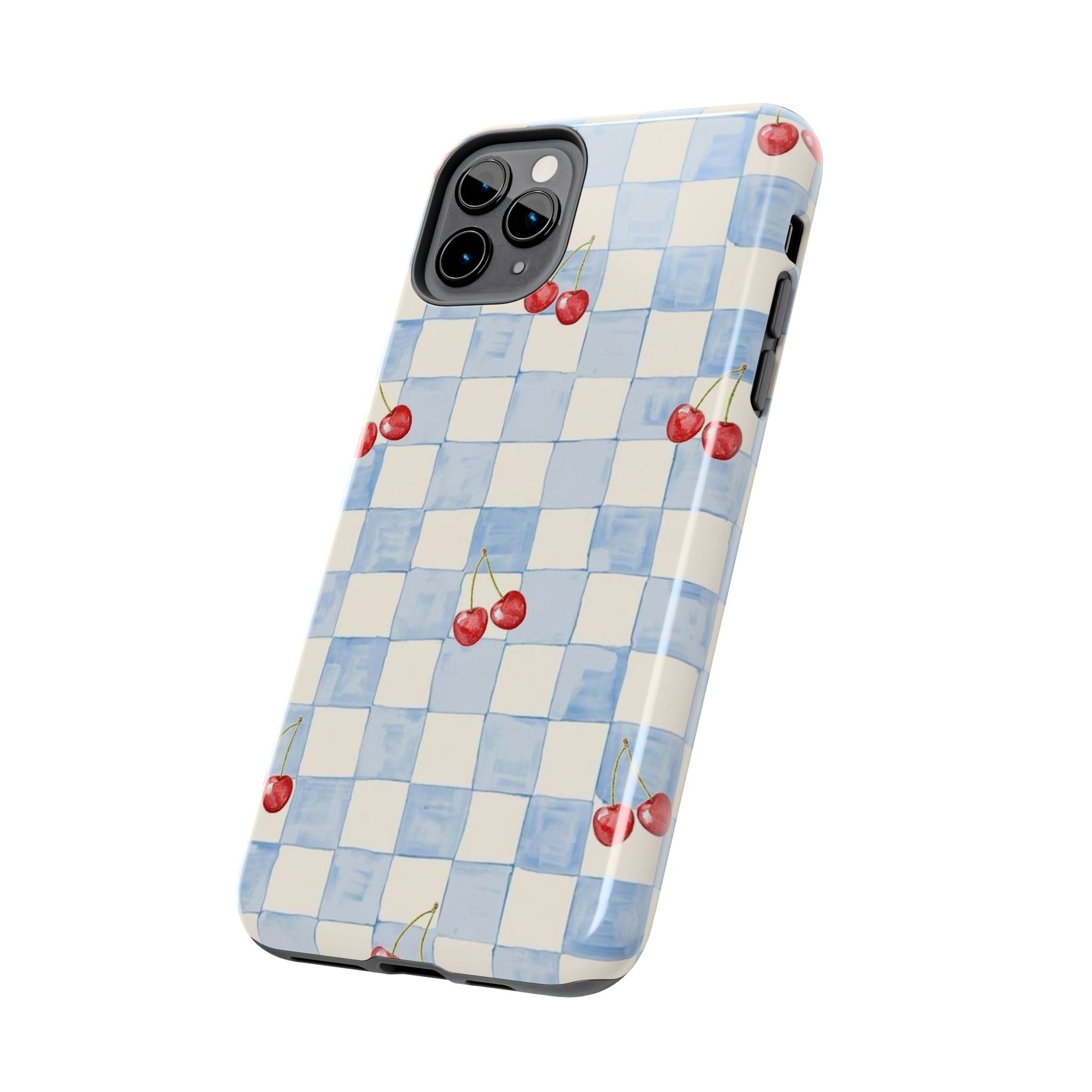 Cherry Pattern Tough Phone Case, Cute Phone Cover, Cherry Phone Case, Checkered Phone Cases, Gift for Her