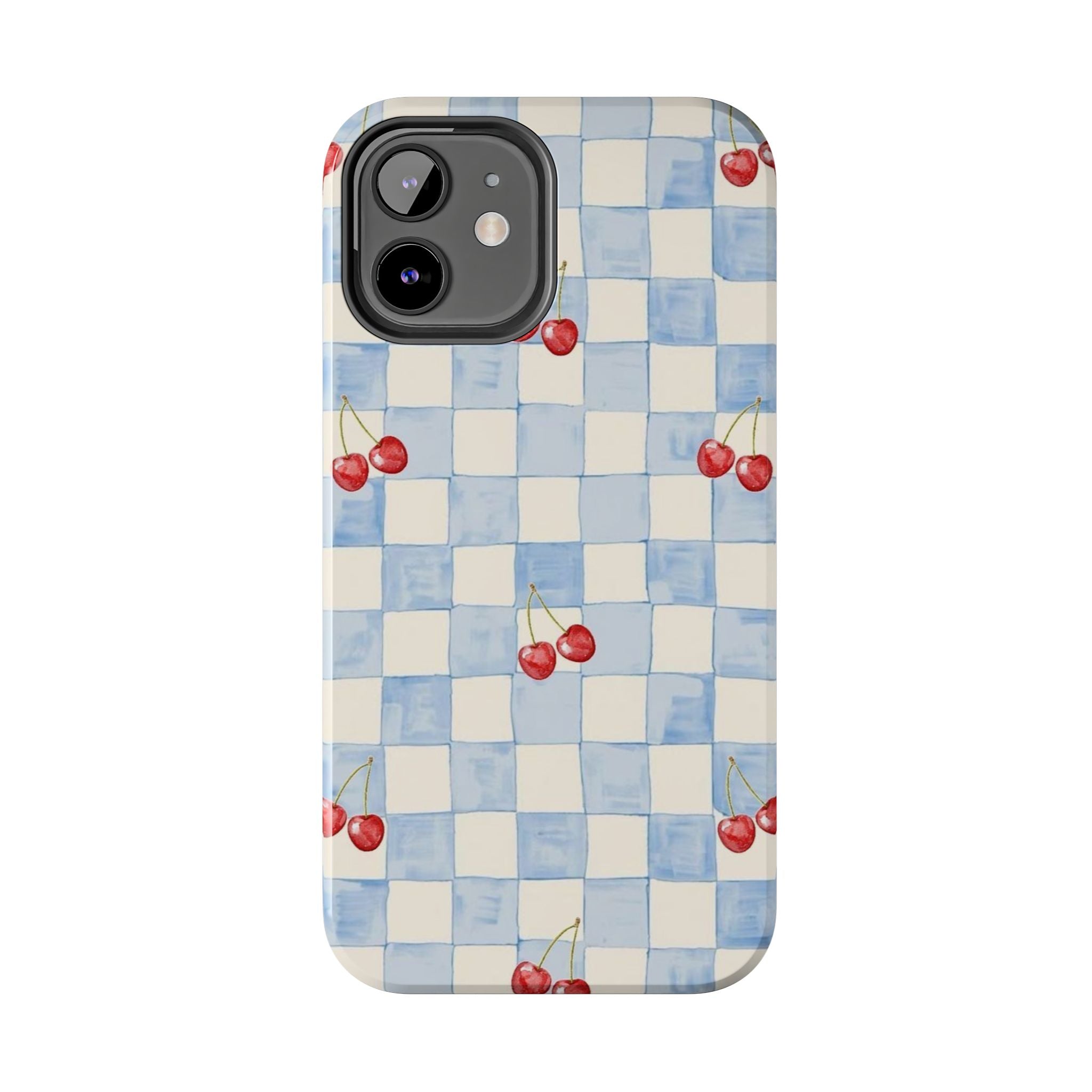 Cherry Pattern Tough Phone Case, Cute Phone Cover, Cherry Phone Case, Checkered Phone Cases, Gift for Her