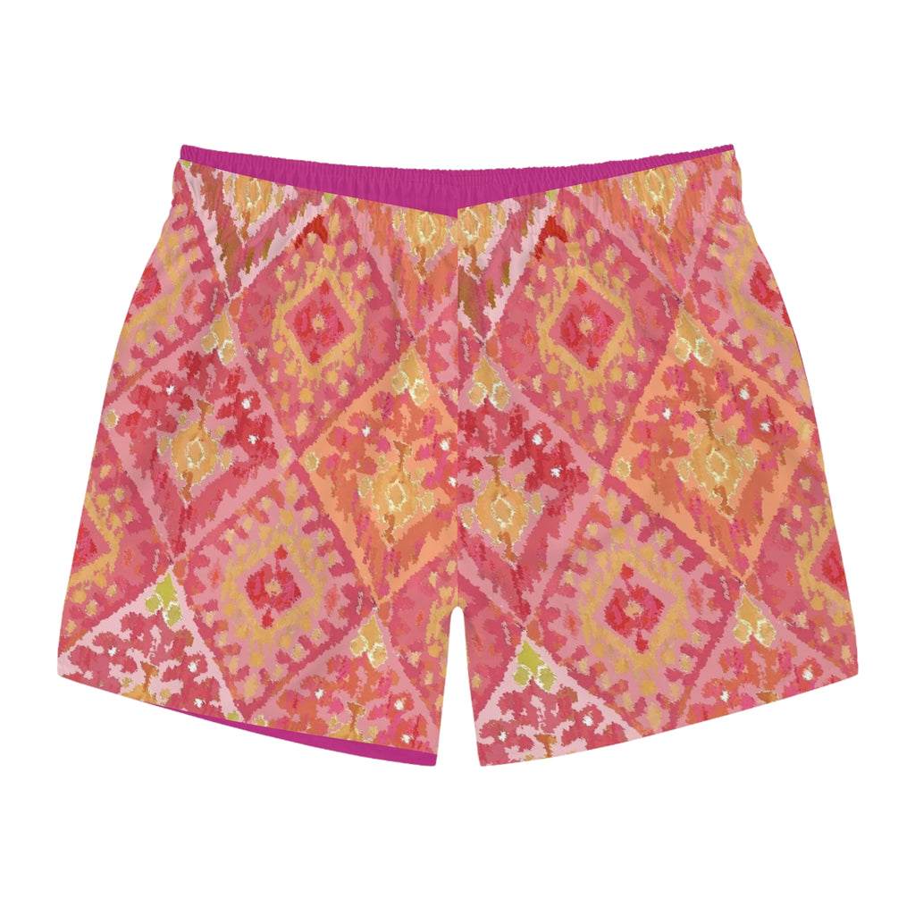 Vibrant Bohemian Swim Trunks, Summer Swimwear, Beach Shorts, Vacation Essentials, Poolside Fun, Tropical Escape