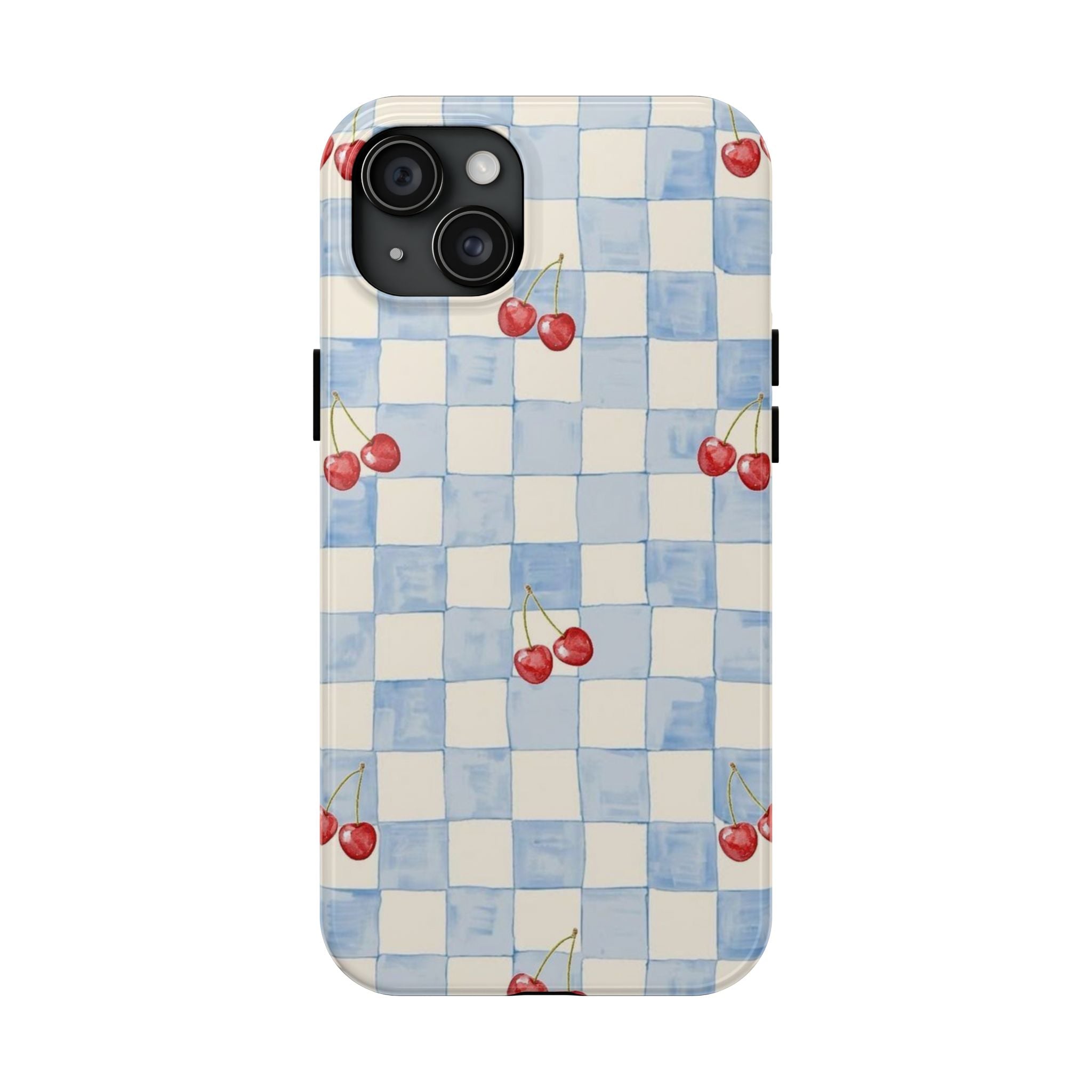 Cherry Pattern Tough Phone Case, Cute Phone Cover, Cherry Phone Case, Checkered Phone Cases, Gift for Her