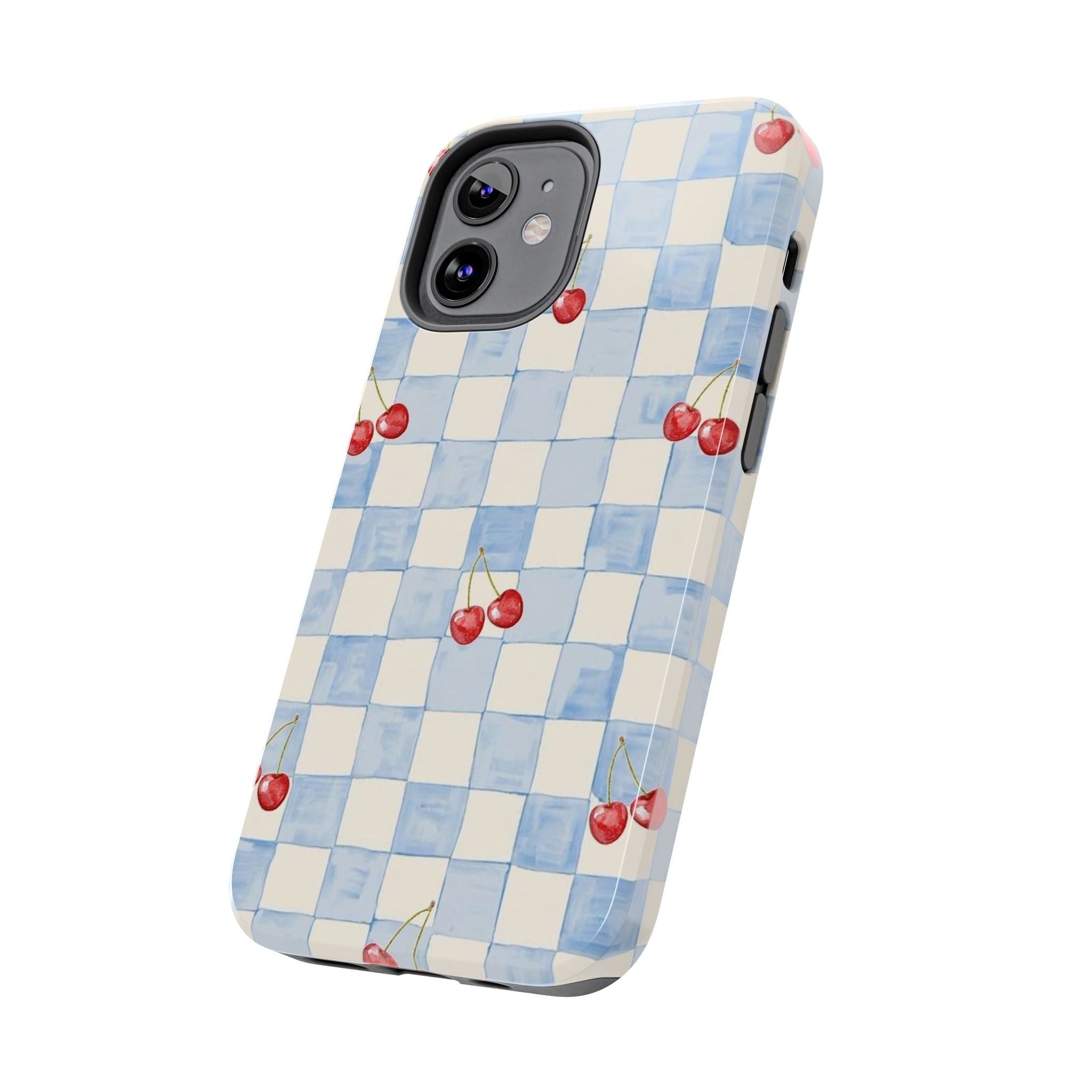 Cherry Pattern Tough Phone Case, Cute Phone Cover, Cherry Phone Case, Checkered Phone Cases, Gift for Her